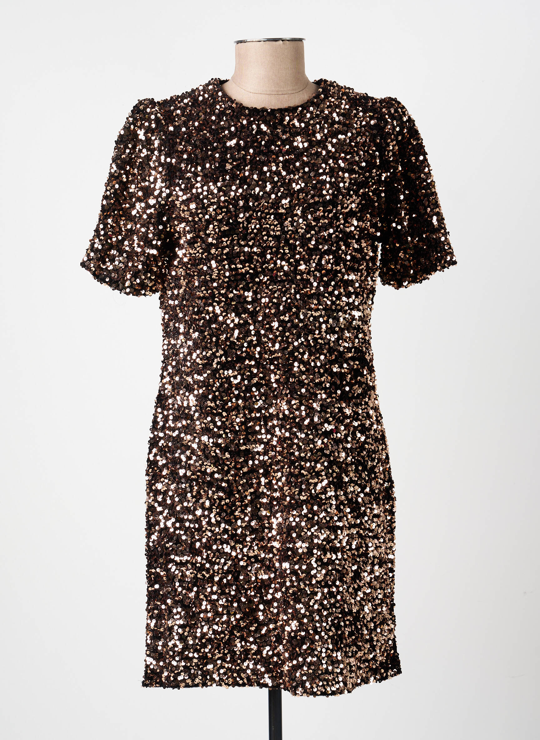 Rochie midi mâneci scurte mâneci scurte maro EMMA ELLA femeie