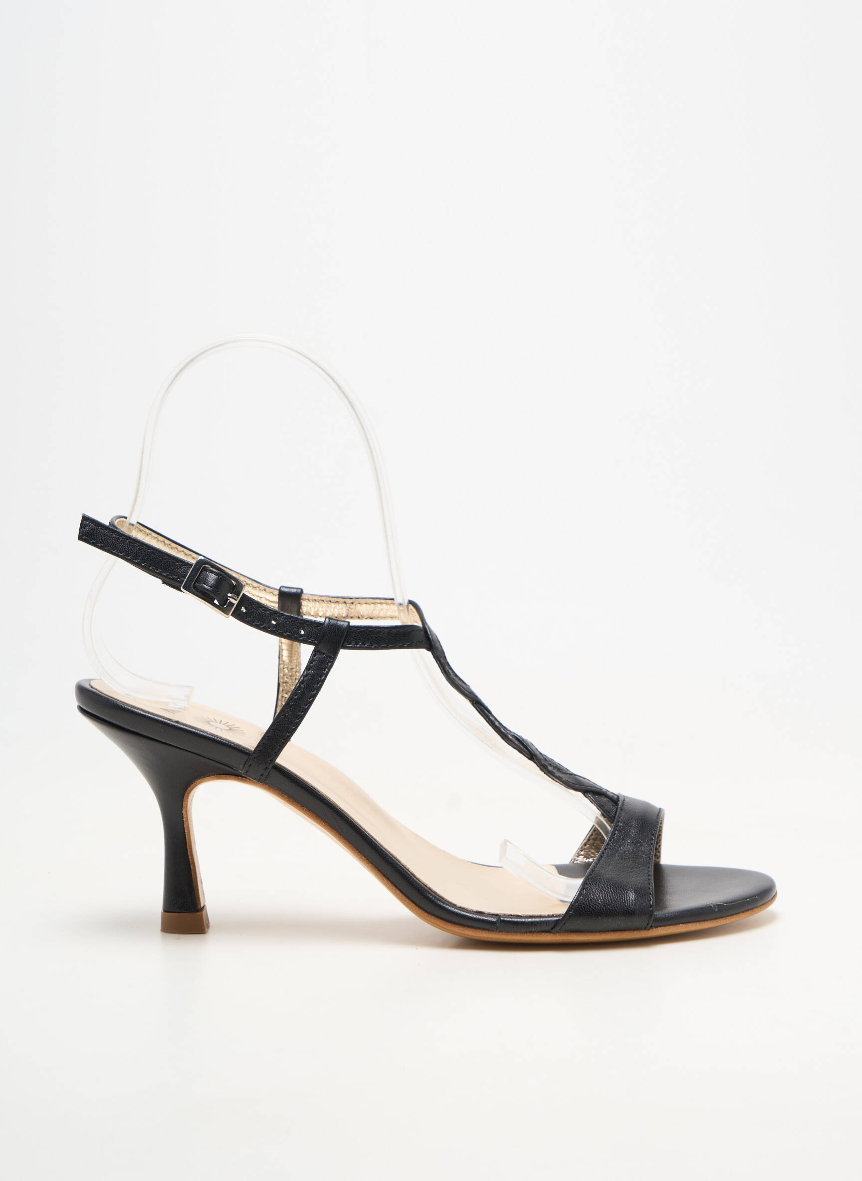 Sandale/pantofi decupați material neted toc de 7 la 9 cm negru NIMAL femeie