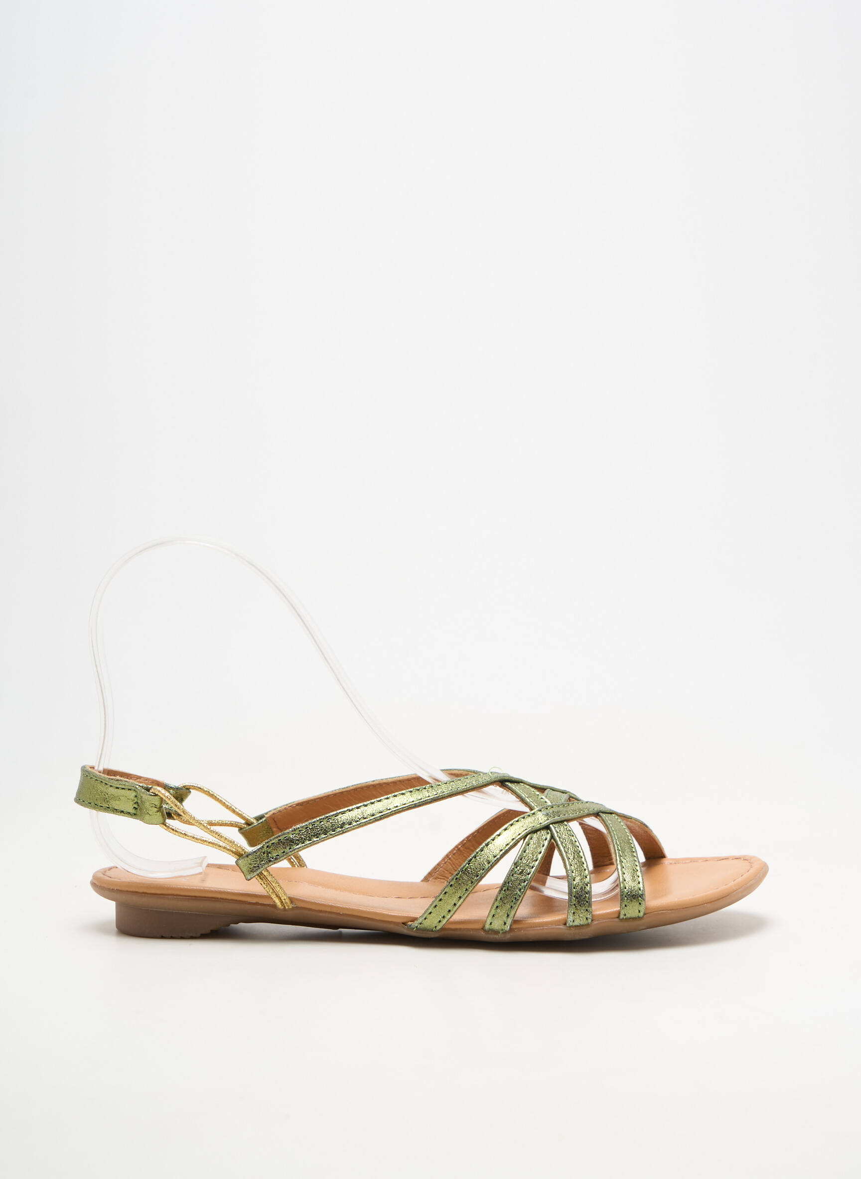 Sandale/pantofi decupați material neted toc plat până la 3 cm verde SMS femeie