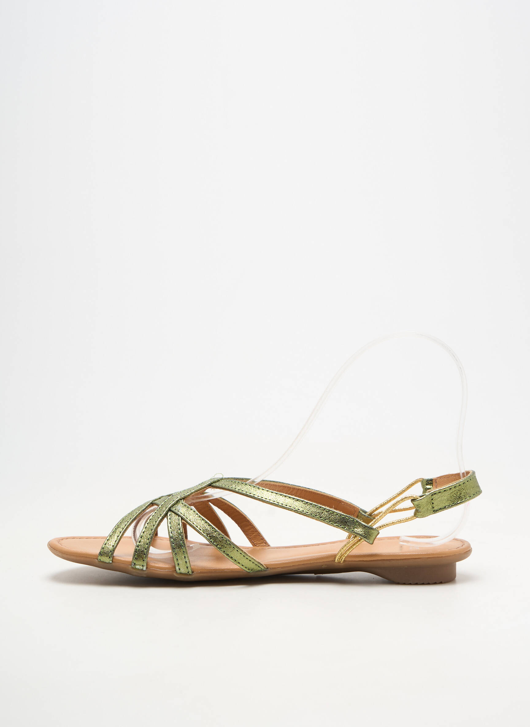 Sandale/pantofi decupați material neted toc plat până la 3 cm verde SMS femeie