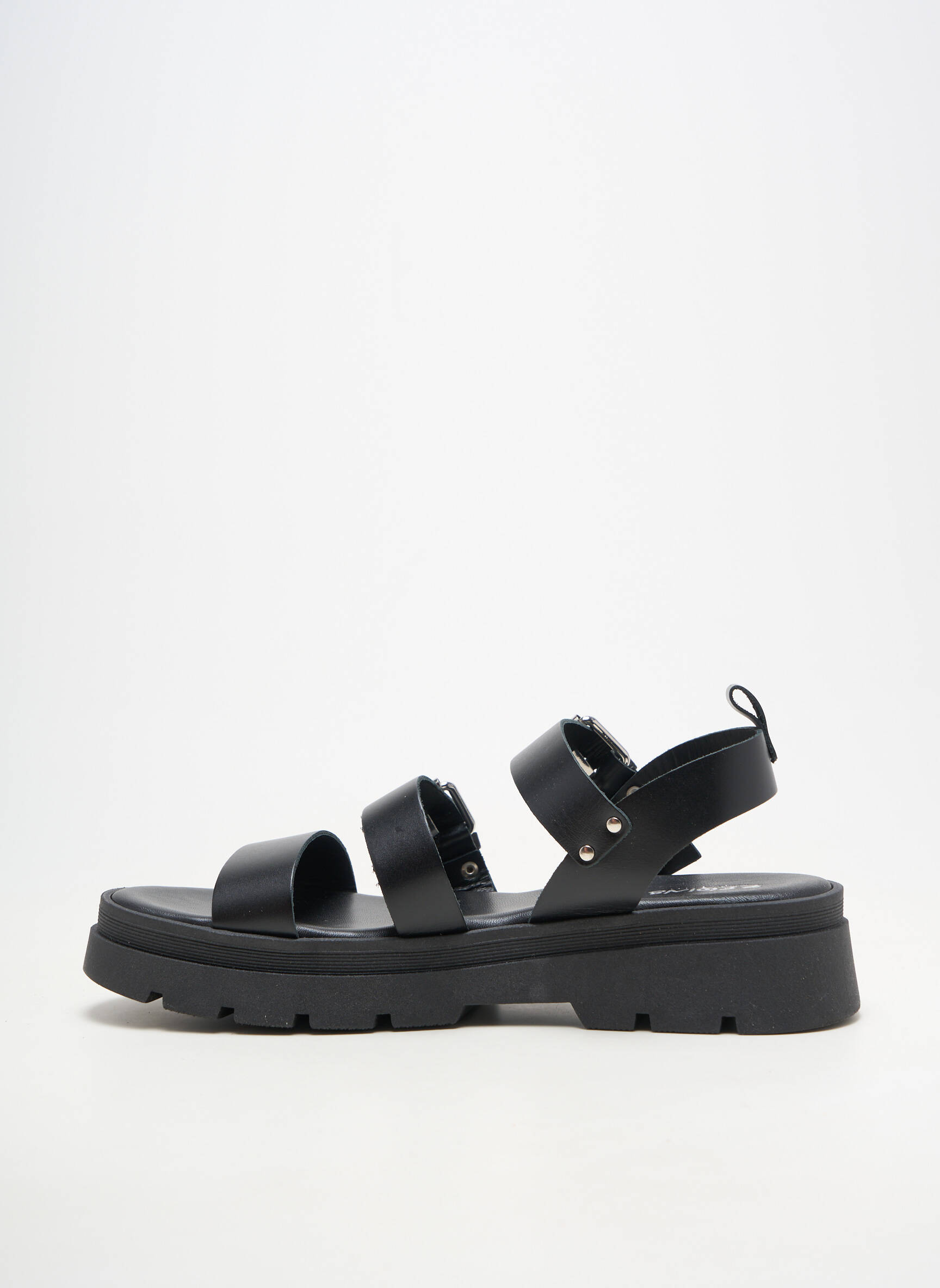 Sandale/pantofi decupați material neted toc plat până la 3 cm negru REQINS femeie