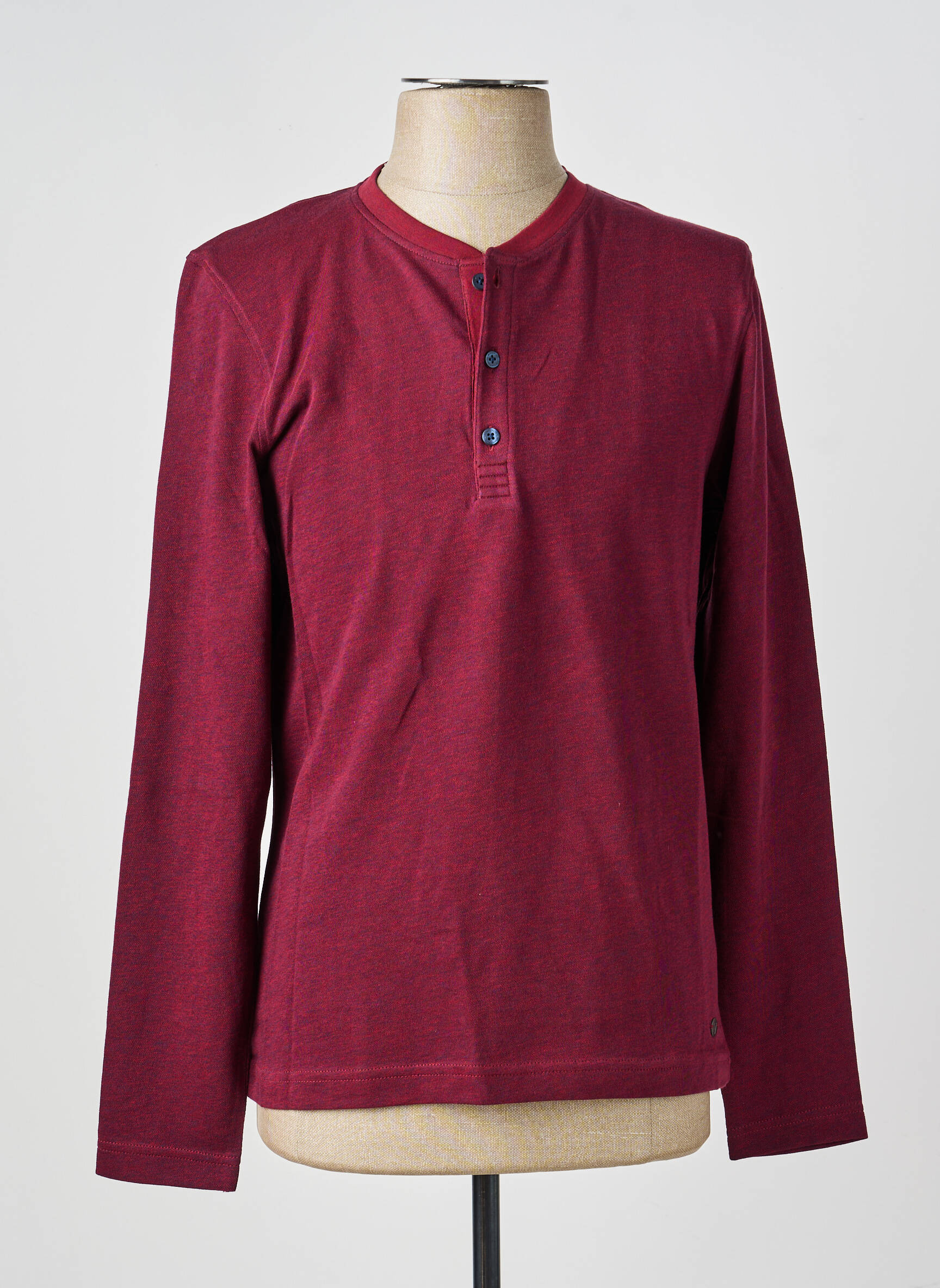 Tricou guler tunisian mâneci lungi roșu MAVELIS bărbat