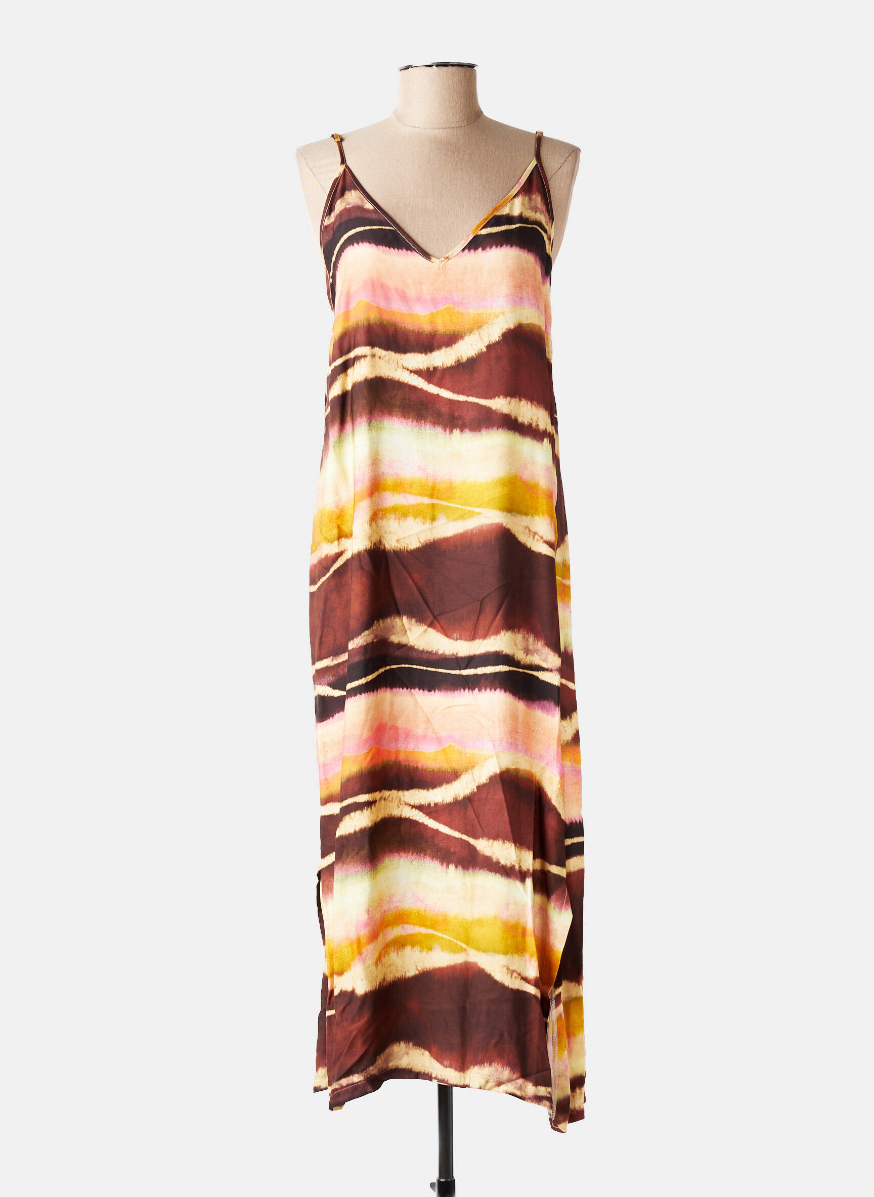 Rochie midi croială fluidă bretele subțiri maro PLEASE femeie