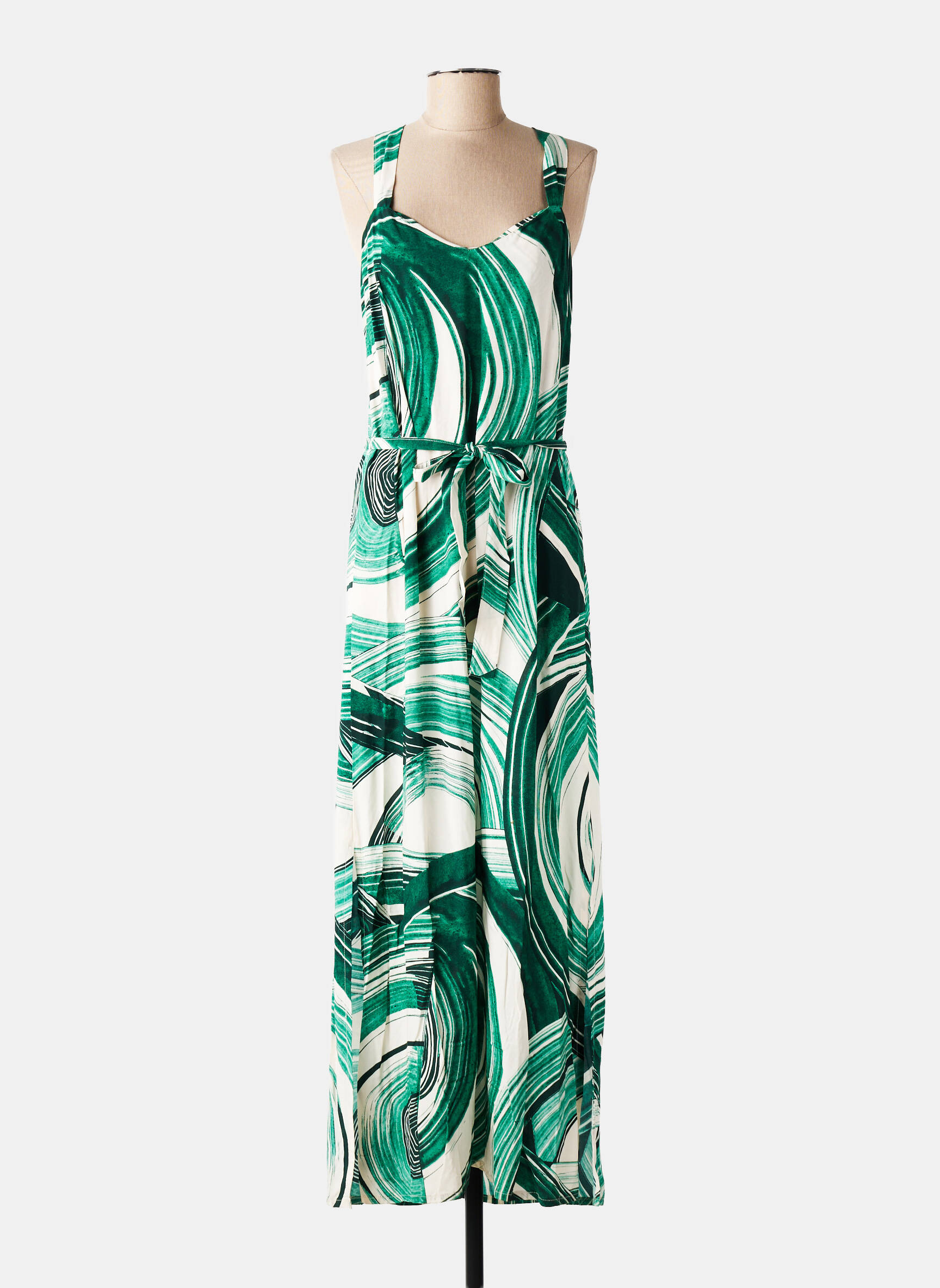 Rochie lungă croială cambrată bretele subțiri verde LA FEE MARABOUTEE femeie