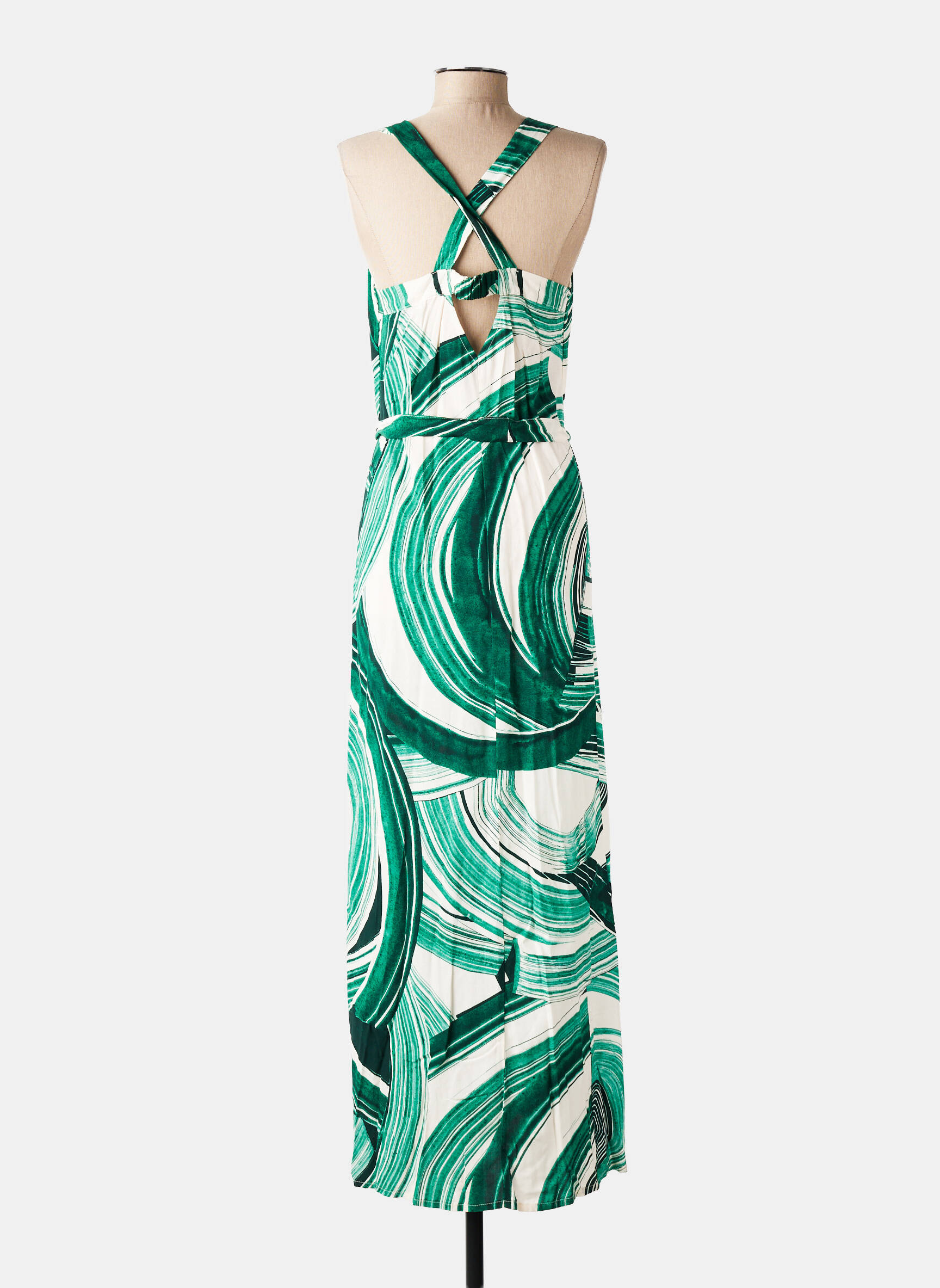 Rochie lungă croială cambrată bretele subțiri verde LA FEE MARABOUTEE femeie