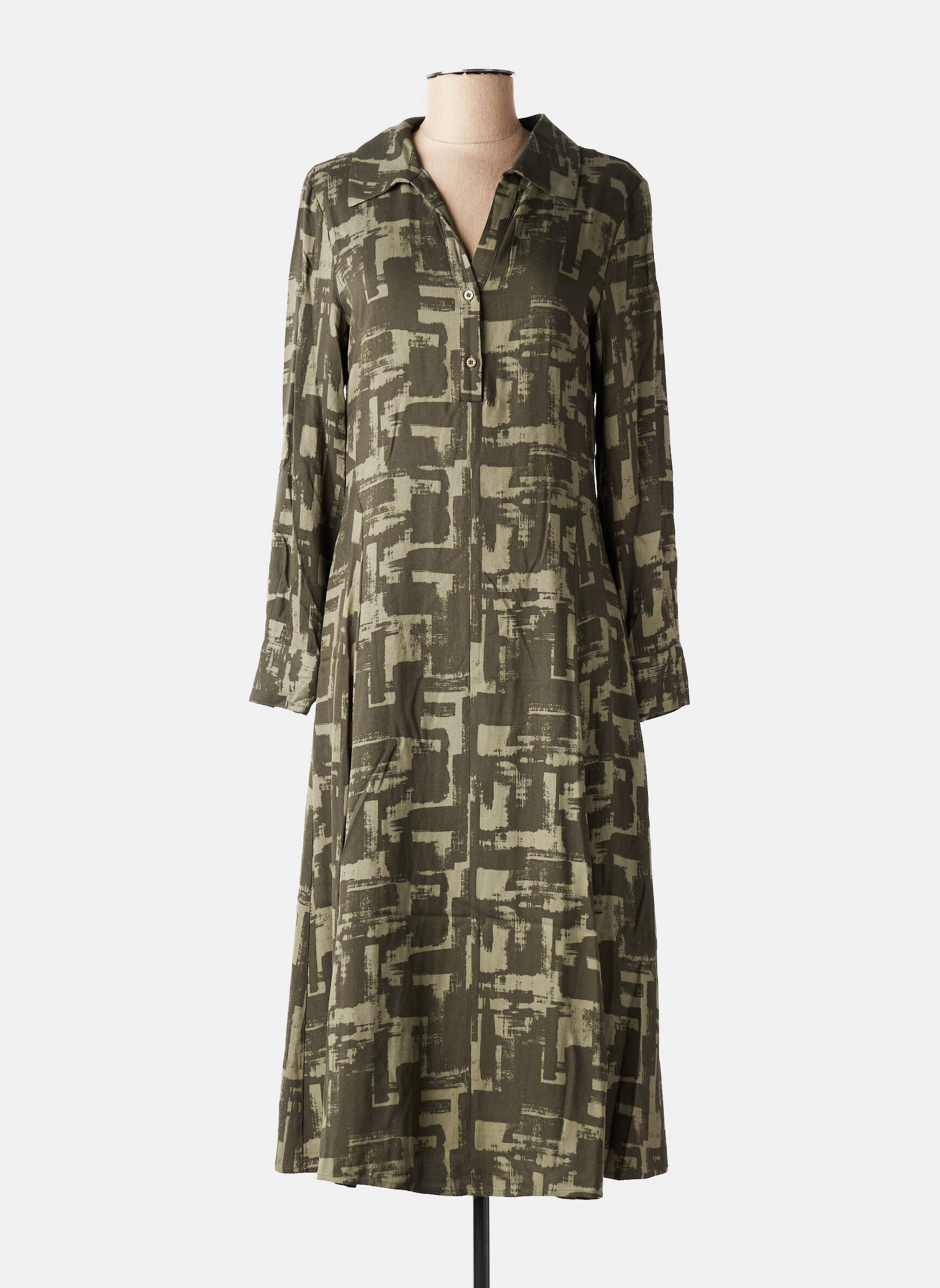 Rochie midi imprimeu fantezie mâneci lungi verde YERSE femeie