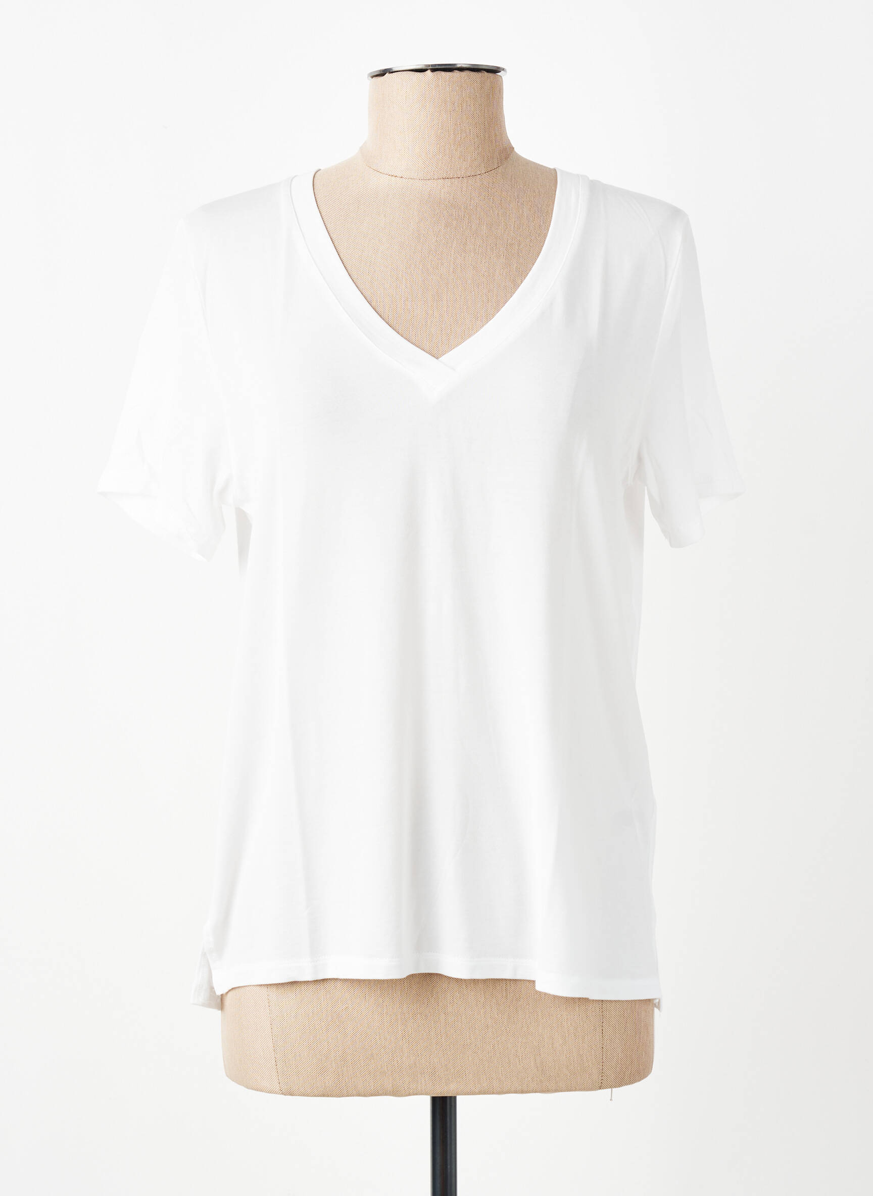 Tricou guler în v mâneci scurte alb LOKITA femeie