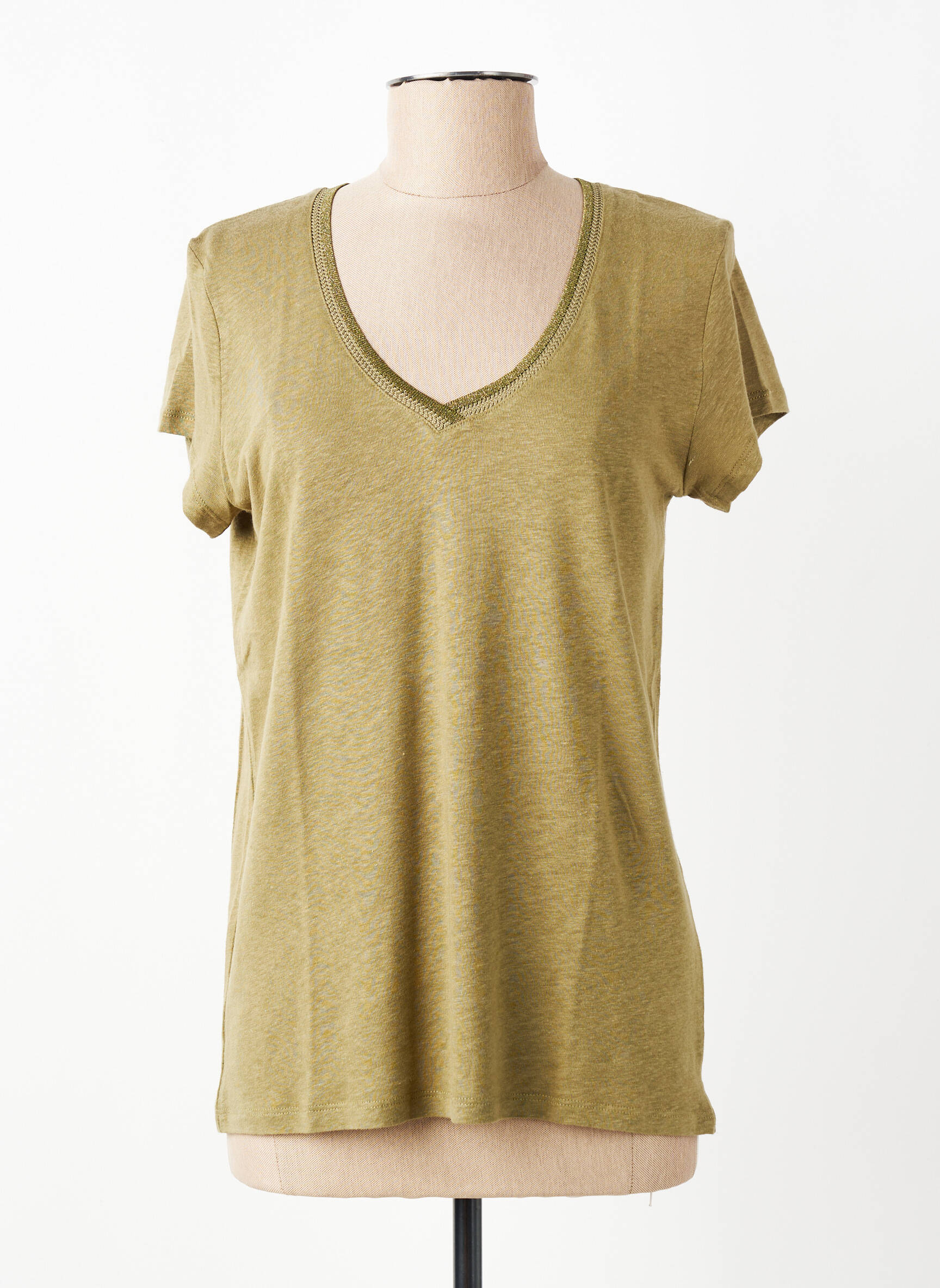 Tricou guler în v mâneci scurte verde FREEMAN T.PORTER femeie
