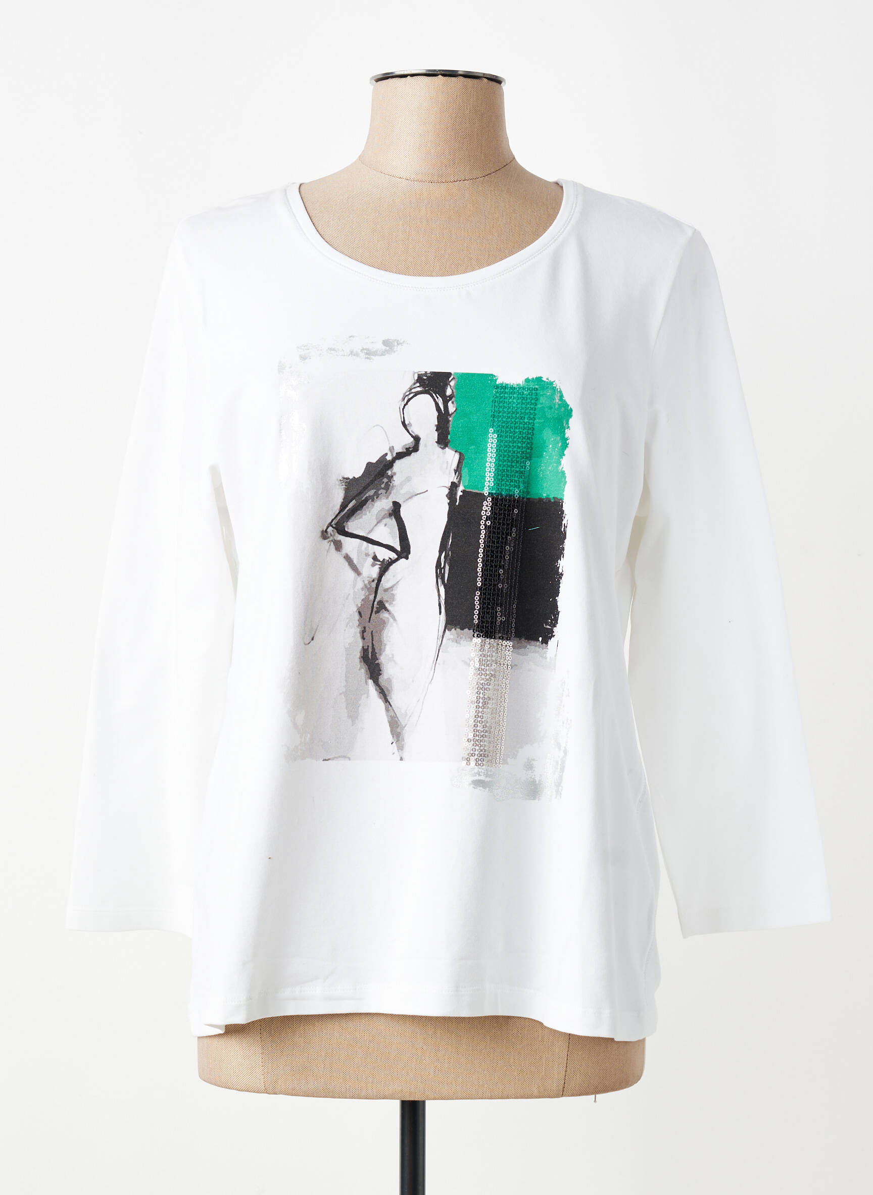 Tricou mâneci 3/4 mâneci 3/4 alb SIGNE NATURE femeie