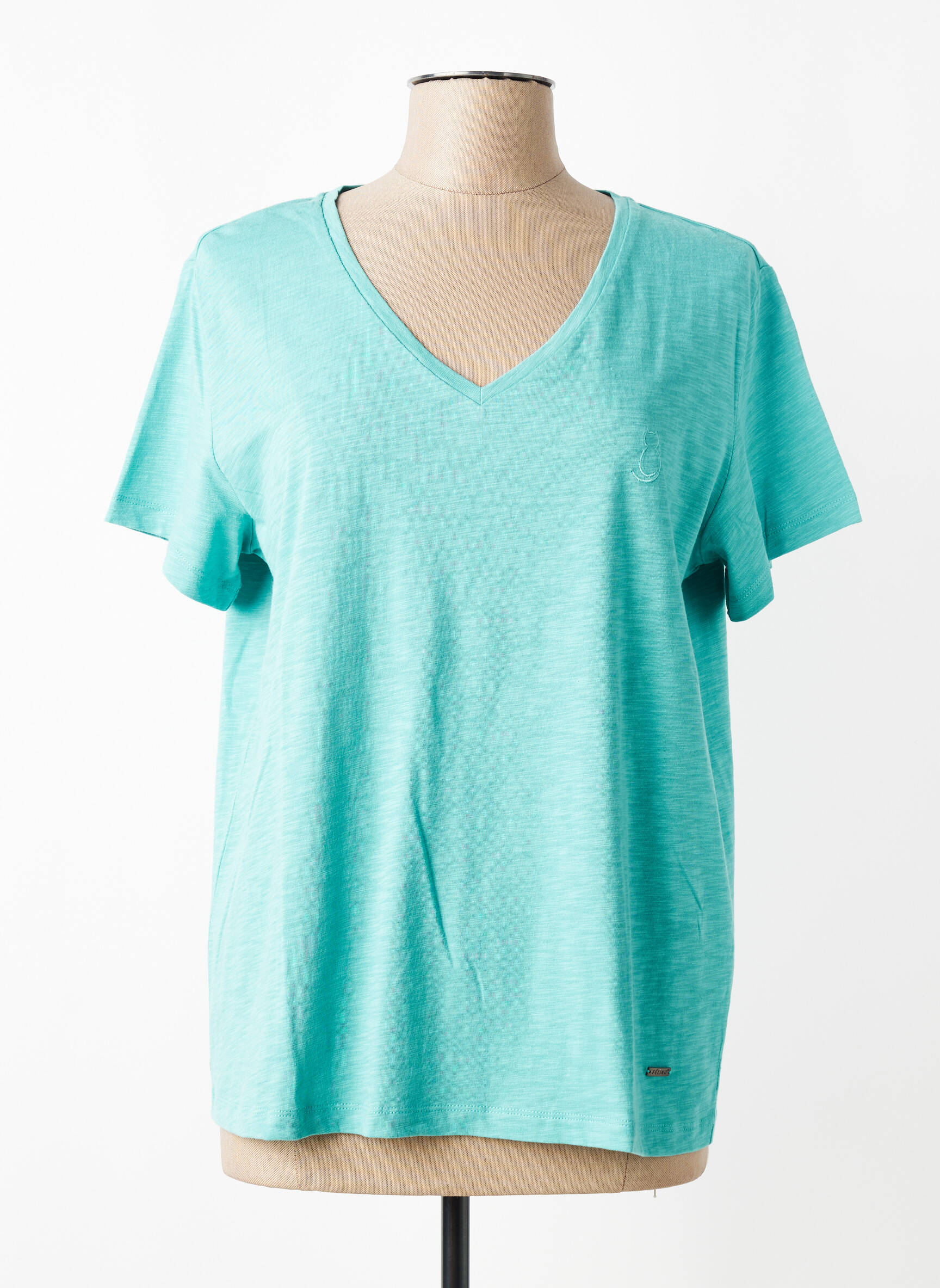 Tricou croială dreaptă mâneci scurte verde FELINO femeie