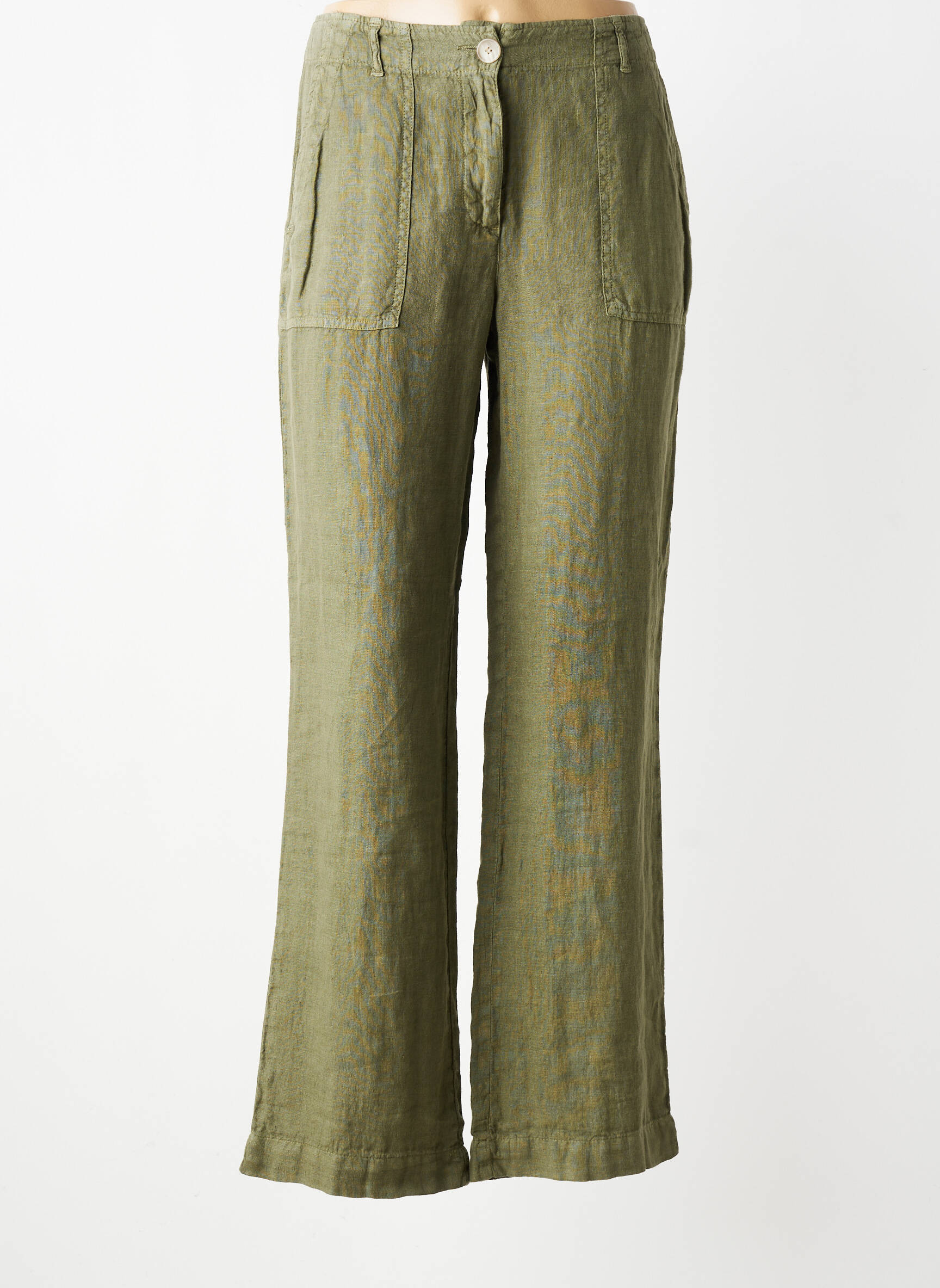 Pantalon larg închidere cu fermoar sub clapetă cu nasturi mărime normală verde SIGNE NATURE femeie