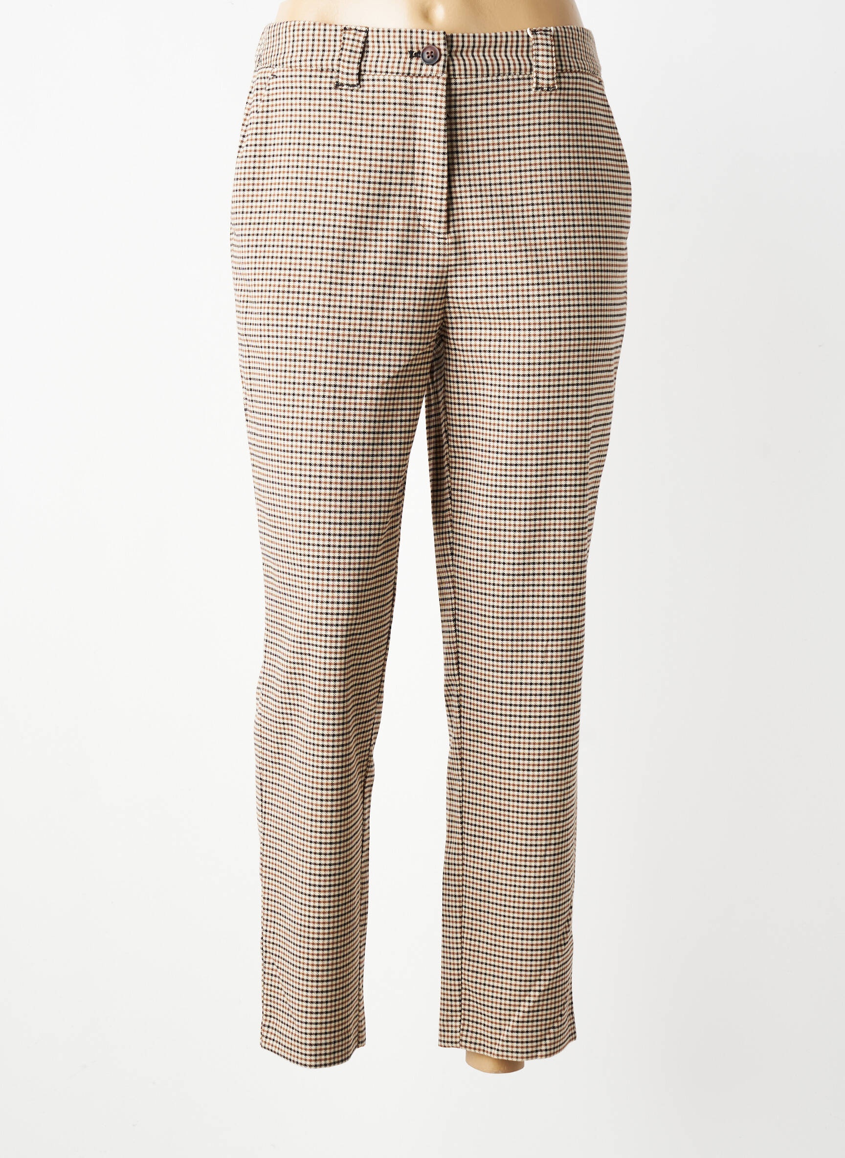 Pantalon chino închidere cu fermoar sub clapetă cu nasturi mărime normală maro C'EST BEAU LA VIE femeie