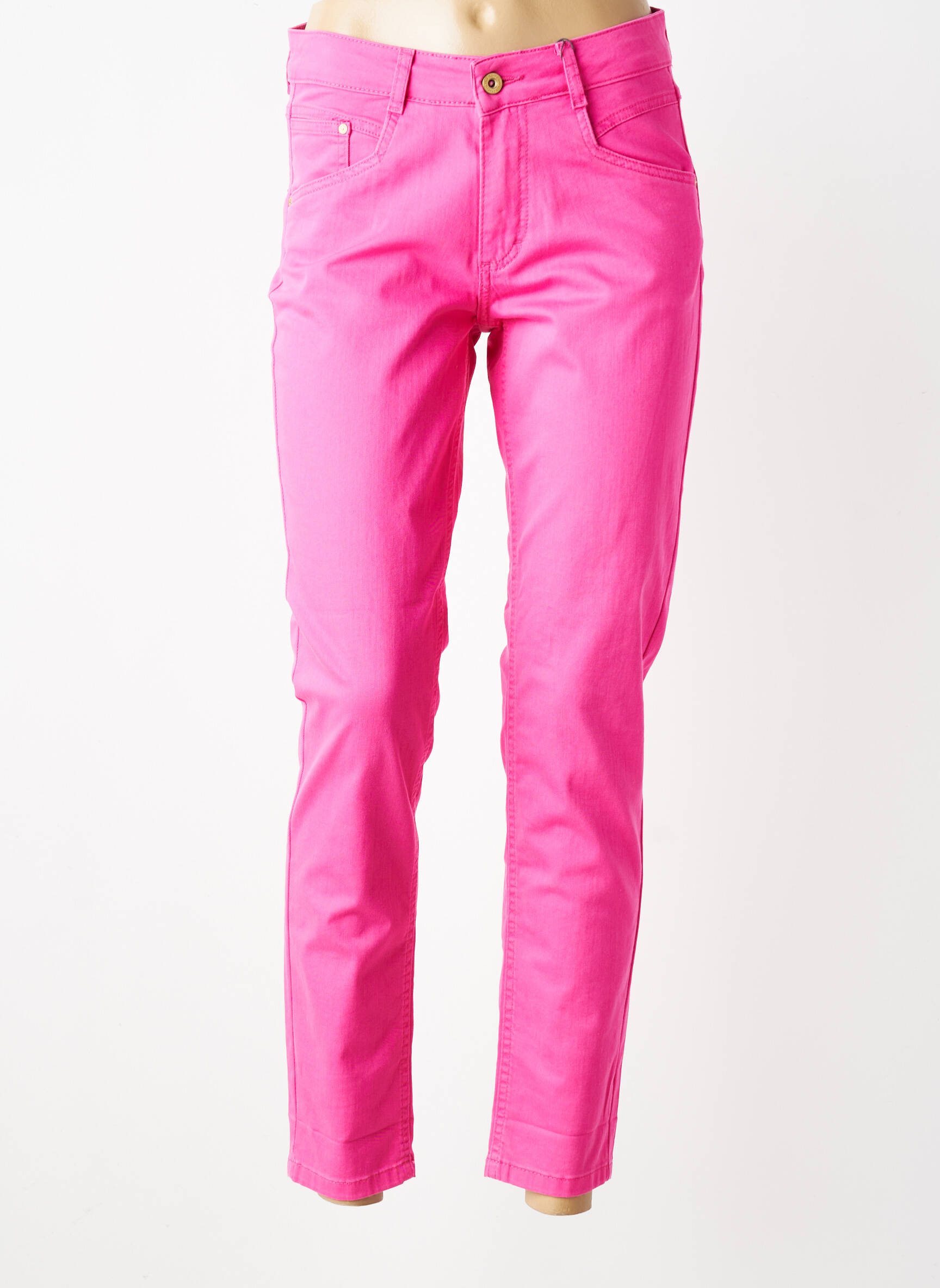 Pantalon slim țesătură poplin mărime normală roz PARA MI femeie