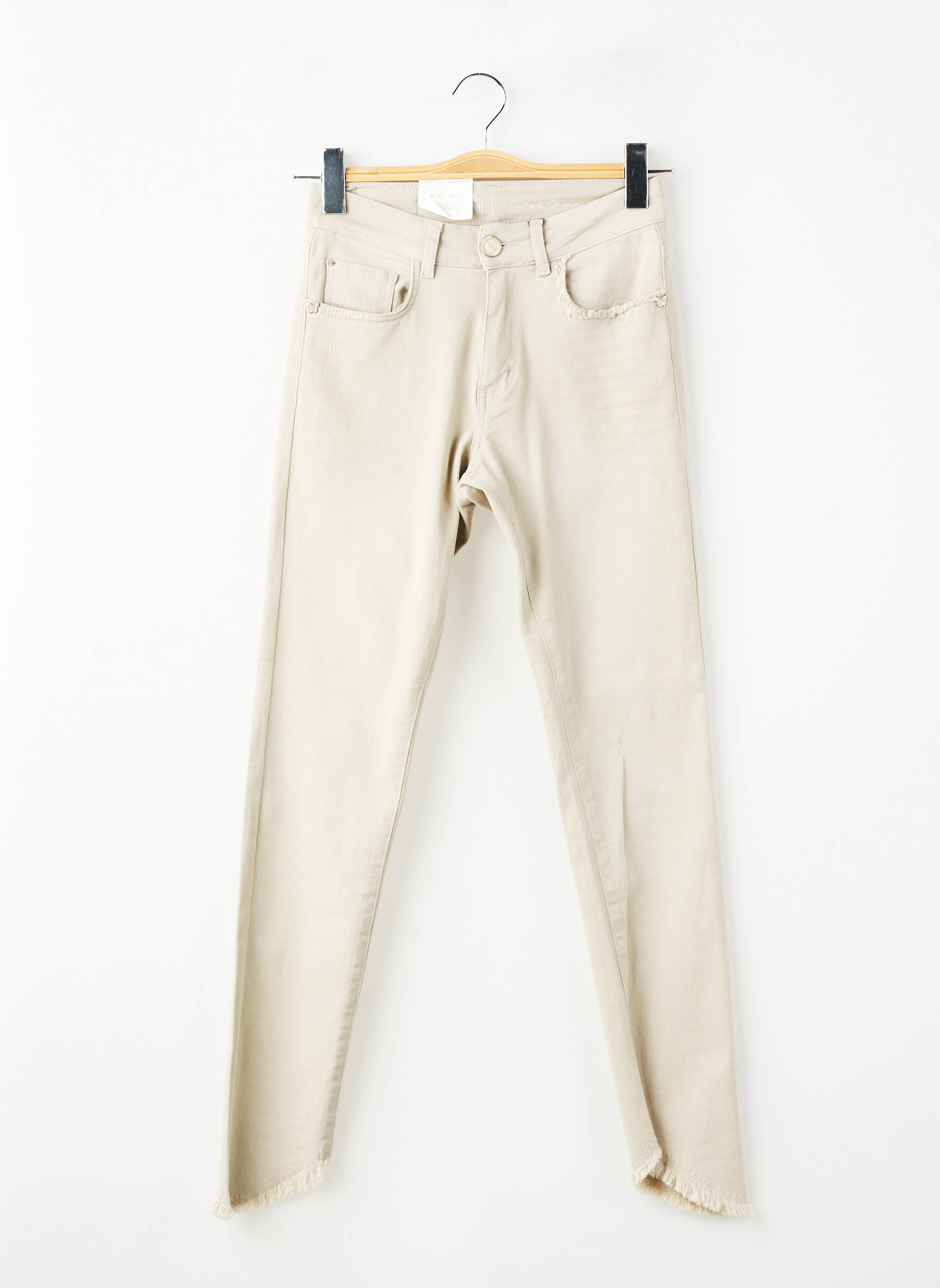 Pantalon slim țesătură poplin mărime normală bej PARA MI femeie