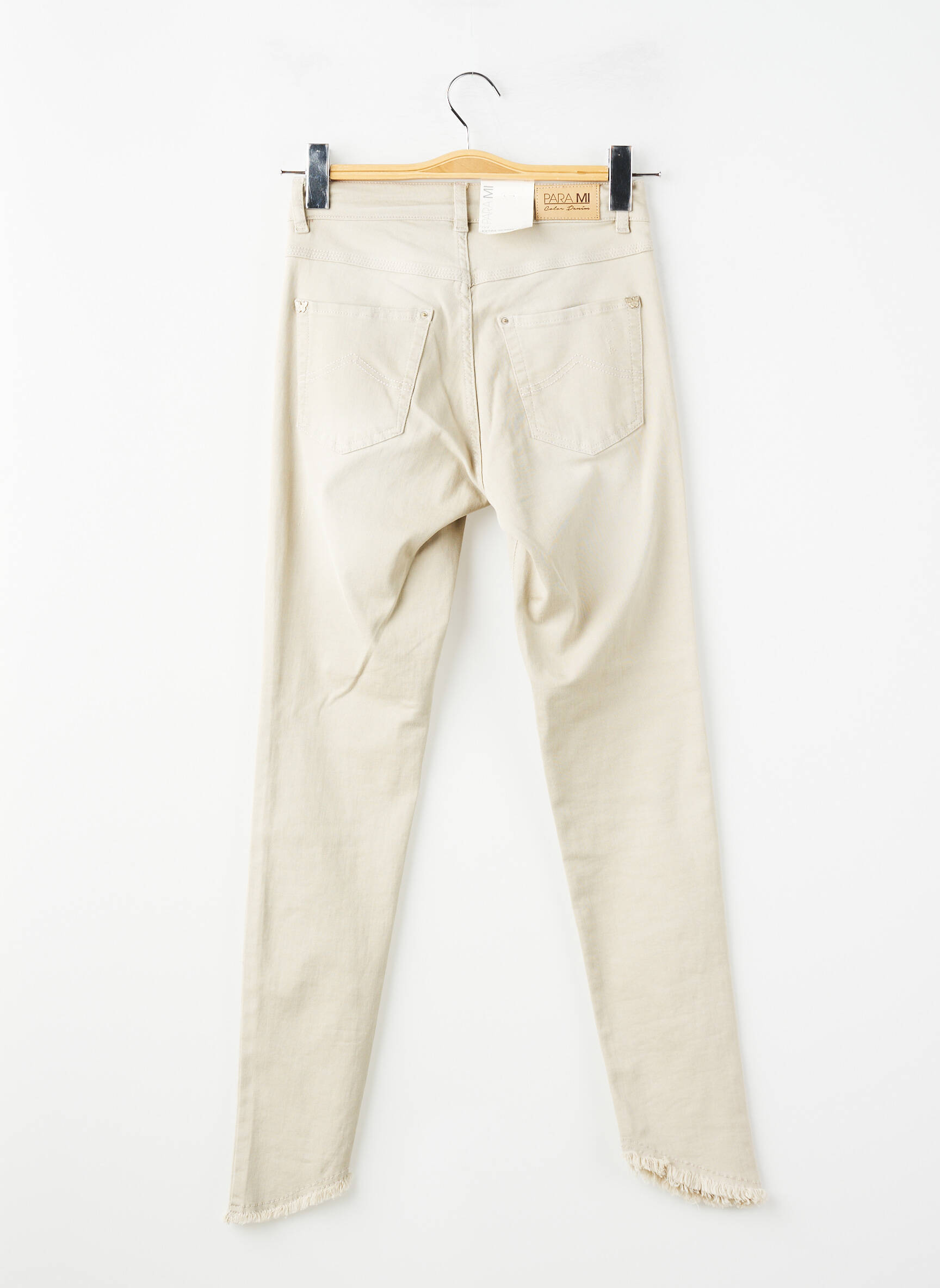 Pantalon slim țesătură poplin mărime normală bej PARA MI femeie
