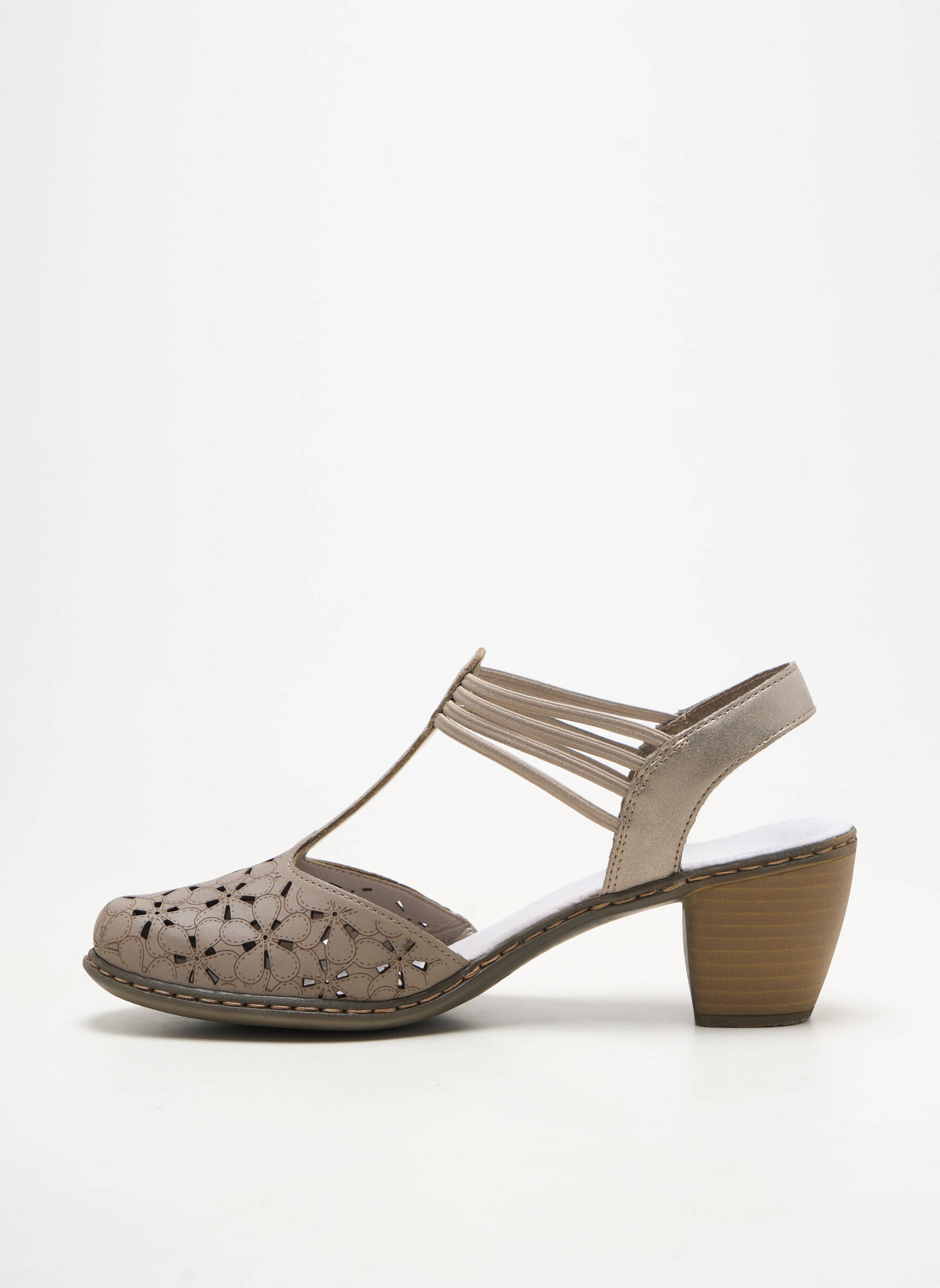 Sandale/pantofi decupați material neted toc de 4 la 6 cm gri RIEKER femeie