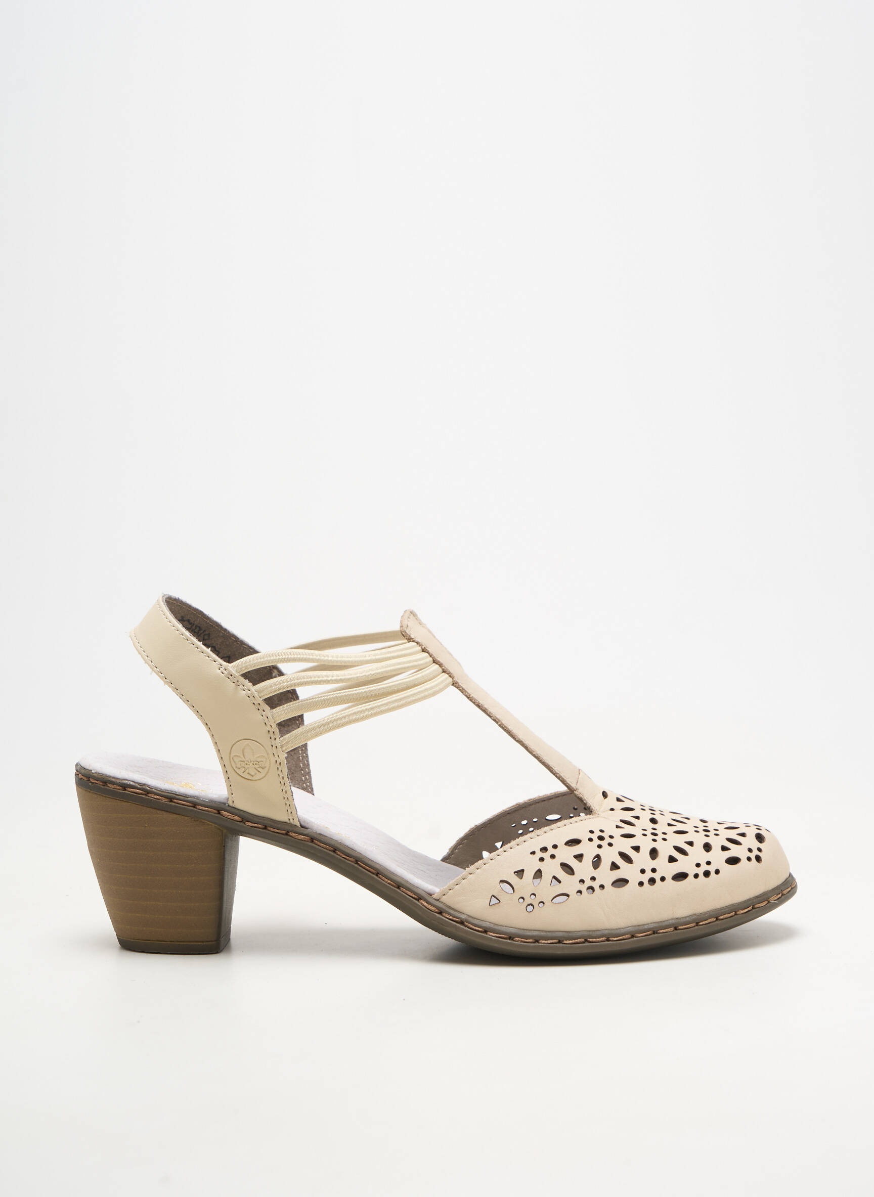 Sandale/pantofi decupați material neted toc de 4 la 6 cm bej RIEKER femeie