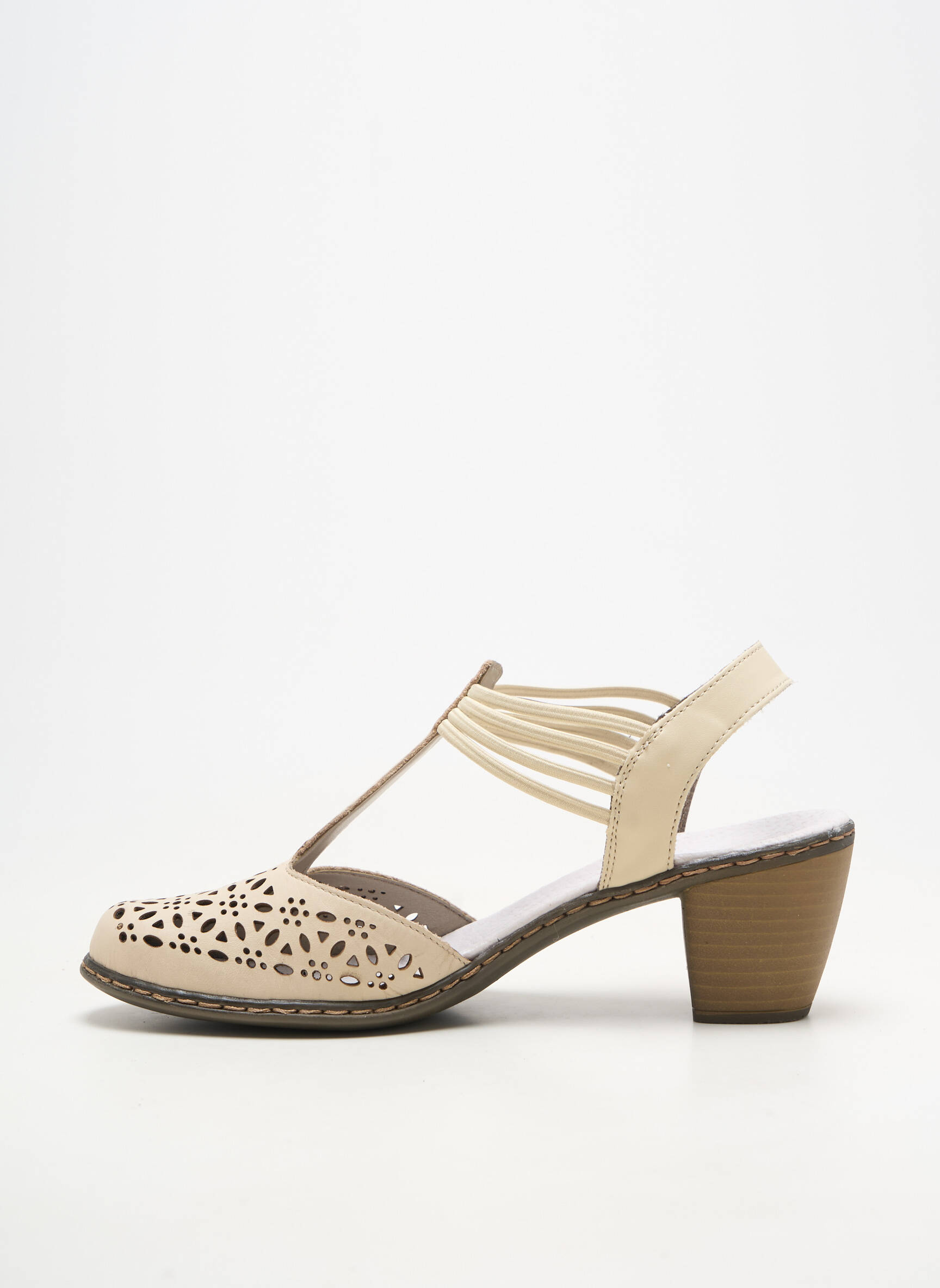 Sandale/pantofi decupați material neted toc de 4 la 6 cm bej RIEKER femeie