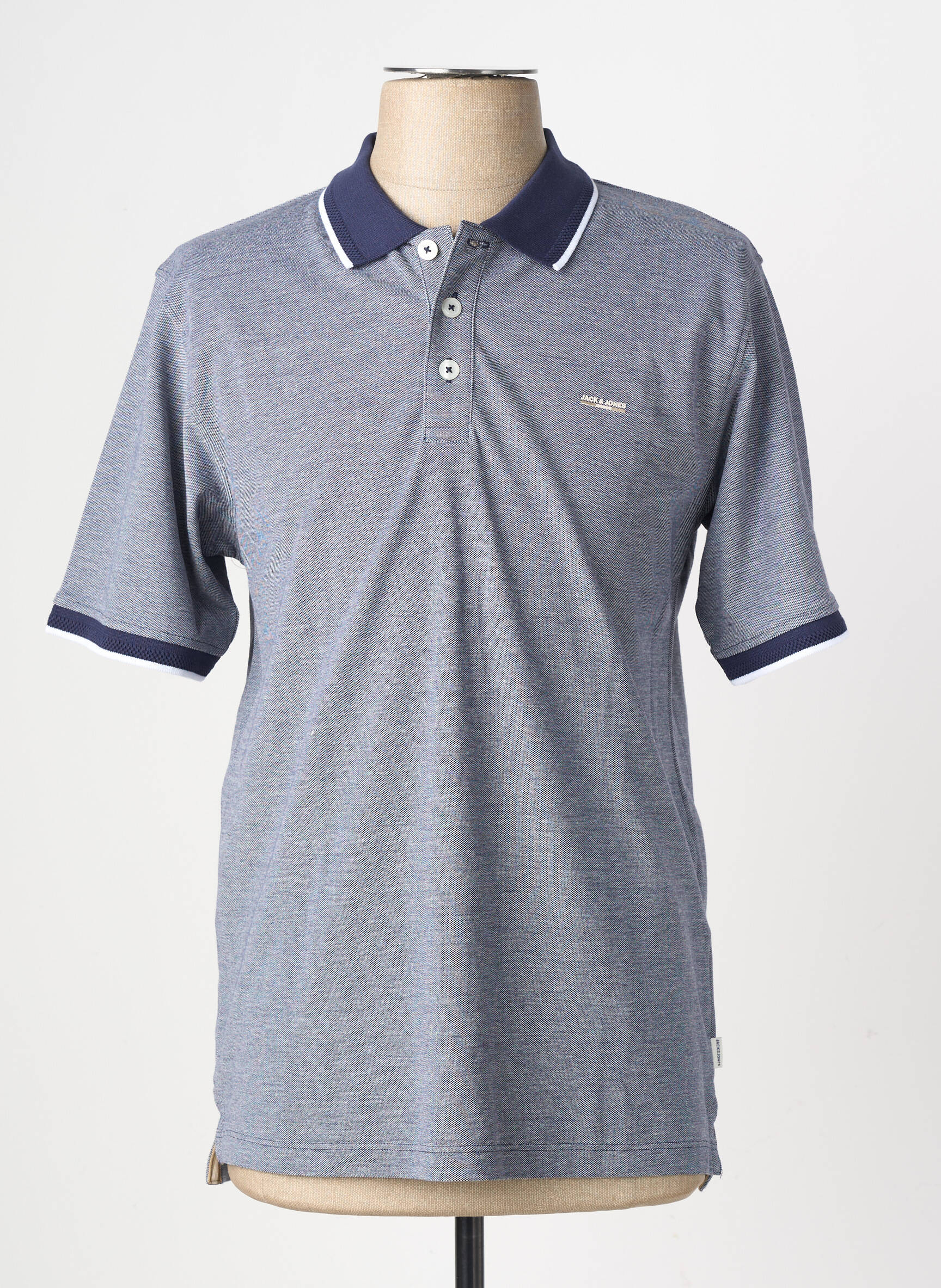 Polo țesătură melanj mâneci scurte albastru JACK & JONES bărbat