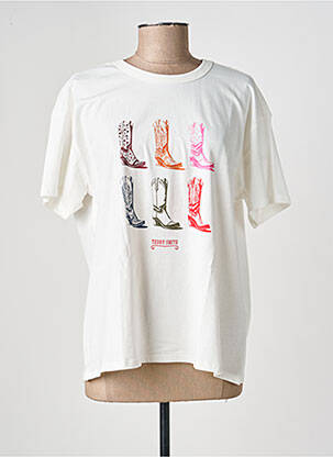 Tricou serigrafie flockată mâneci scurte alb TEDDY SMITH femeie