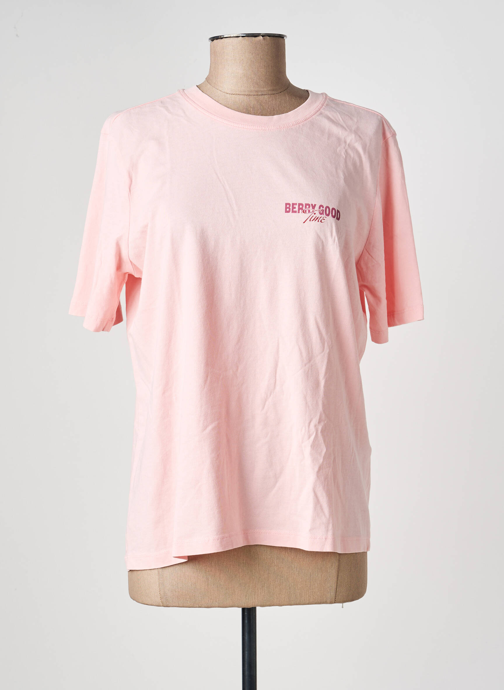 Tricou serigrafie flockată mâneci scurte roz ONLY femeie