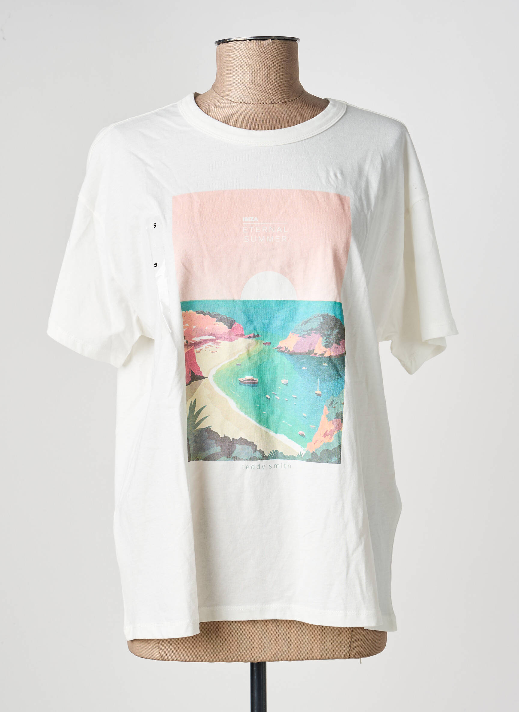 Tricou serigrafie flockată mâneci scurte alb TEDDY SMITH femeie