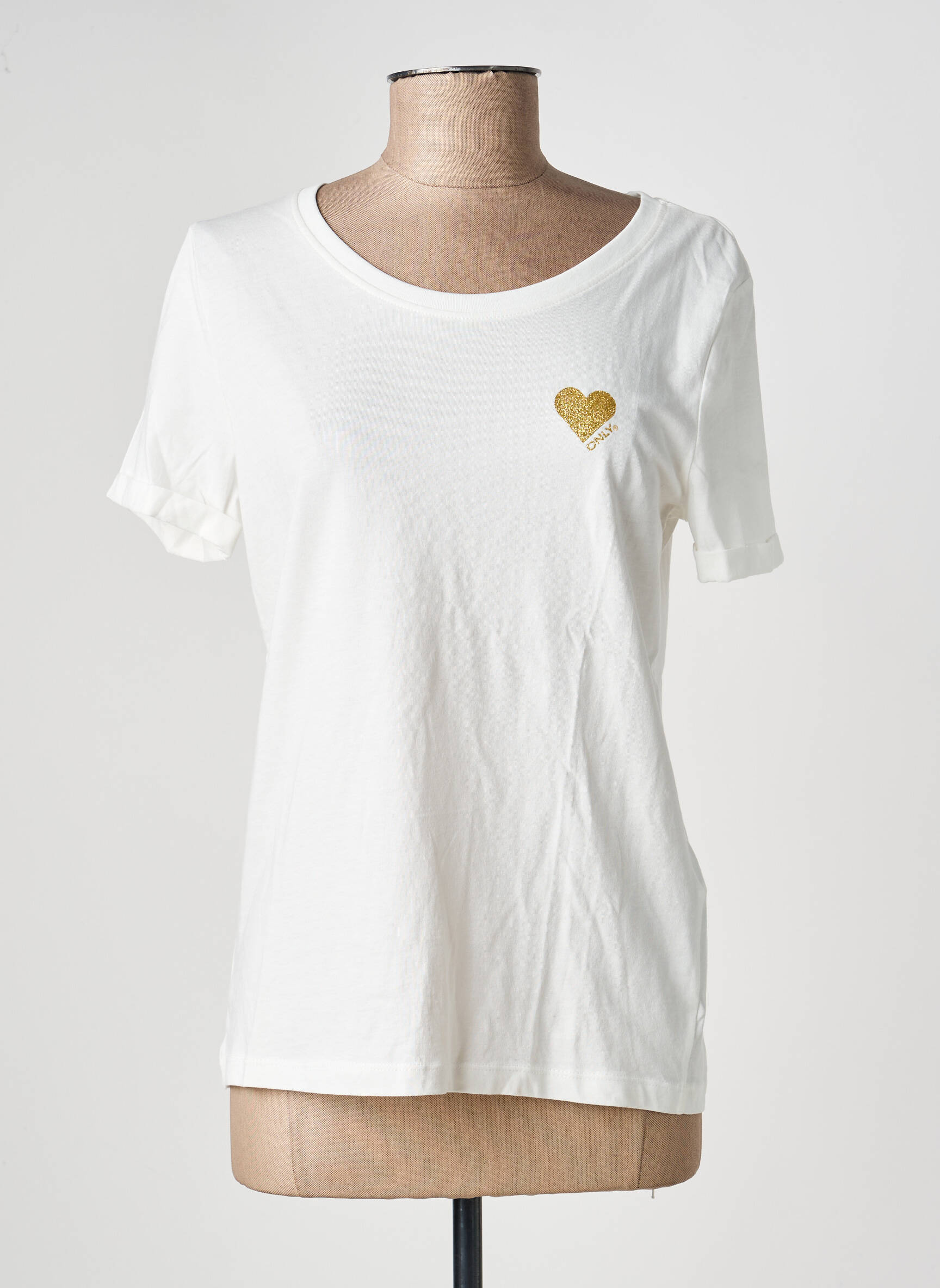 Tricou serigrafie flockată mâneci scurte alb ONLY femeie