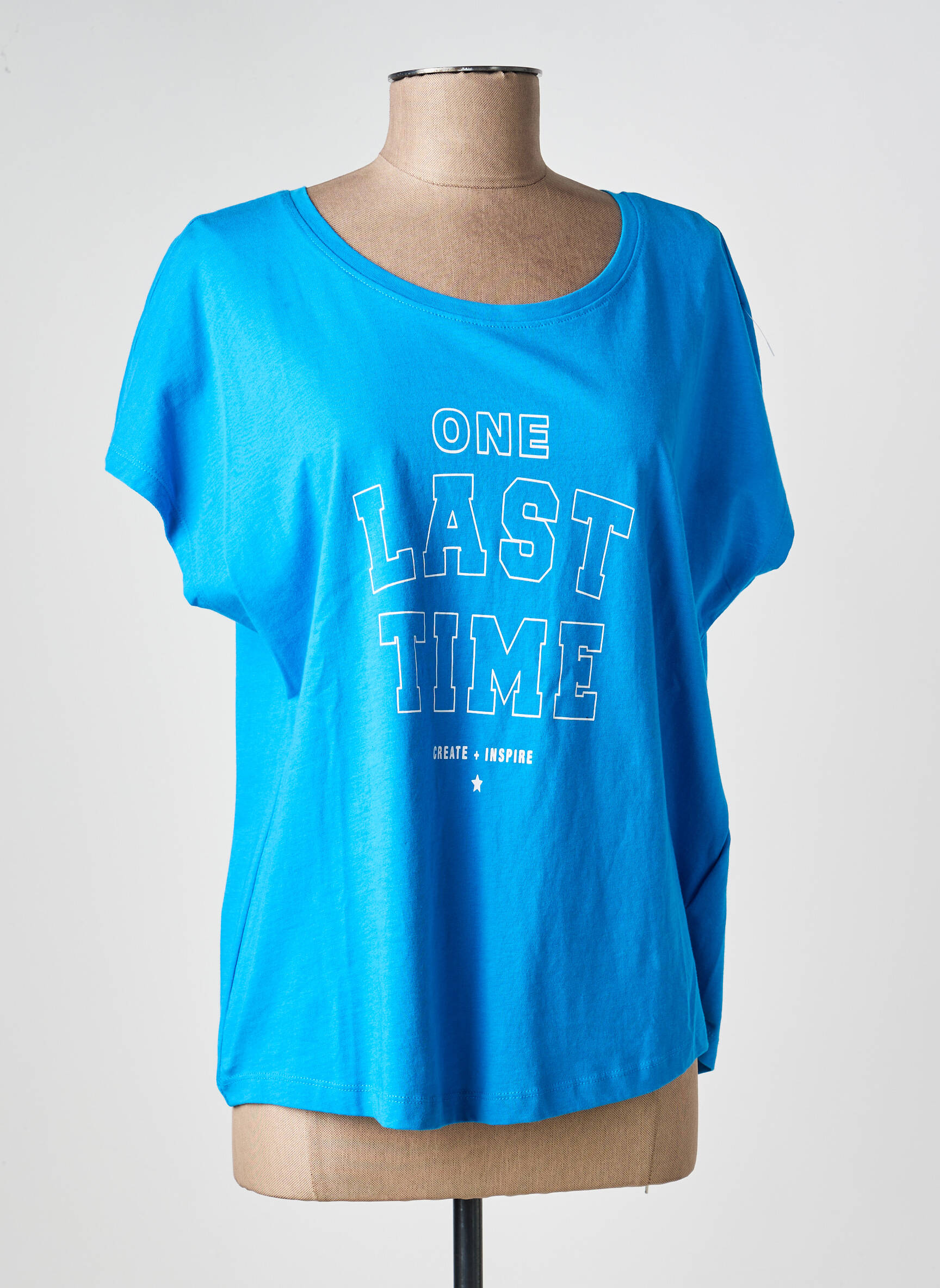 Tricou serigrafie flockată mâneci scurte albastru ONLY femeie