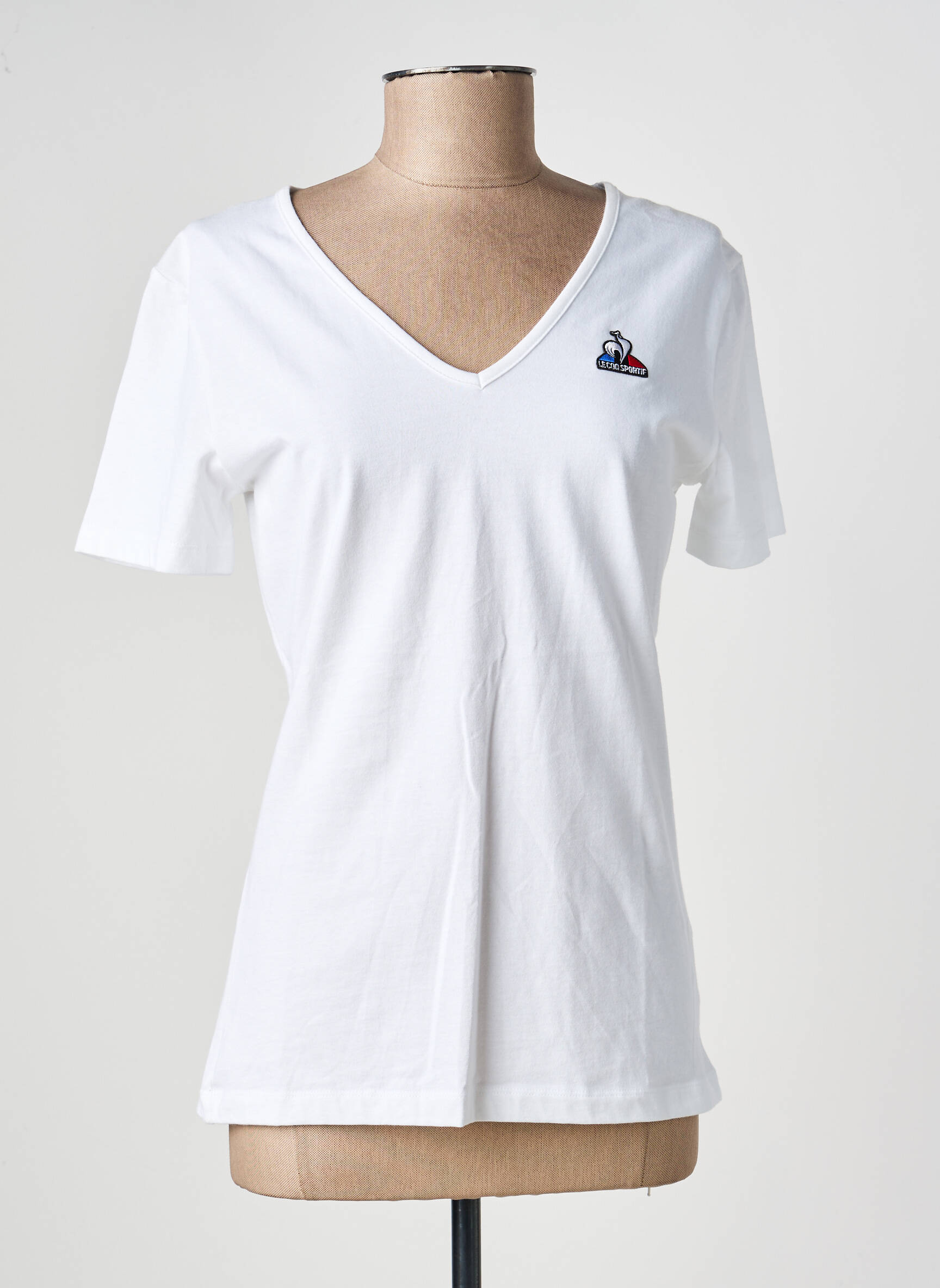 Tricou guler în v mâneci scurte alb LE COQ SPORTIF femeie