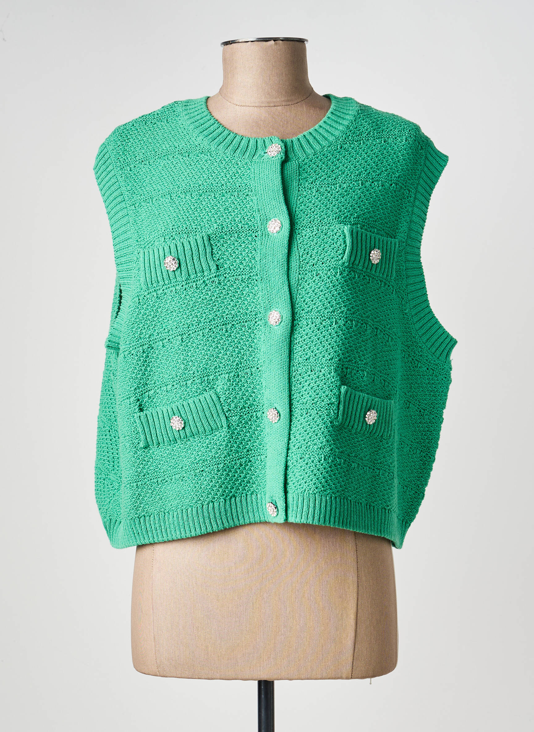 Vestă cu mâneci scurte croială dreaptă verde PIECES femeie