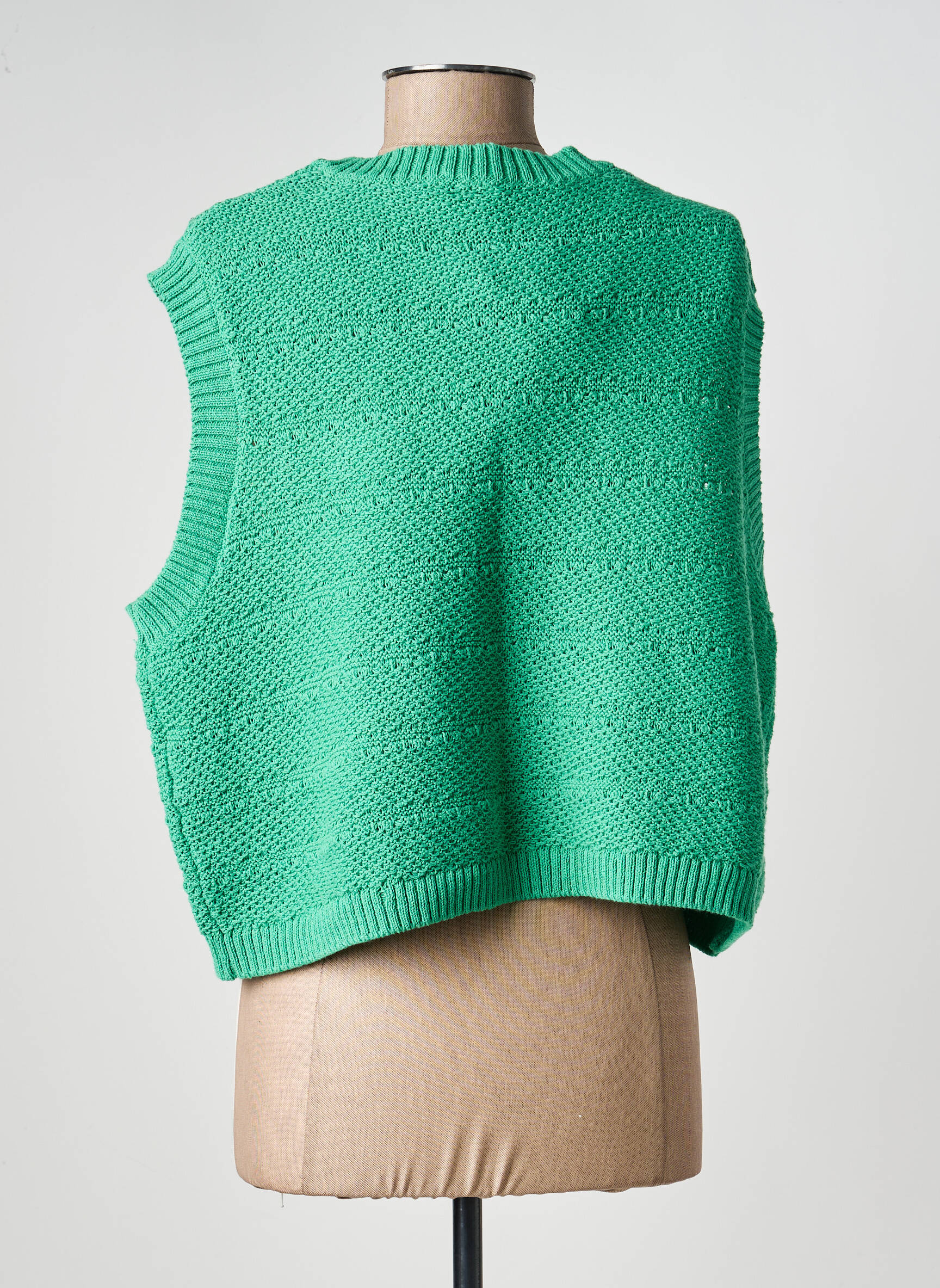 Vestă cu mâneci scurte croială dreaptă verde PIECES femeie