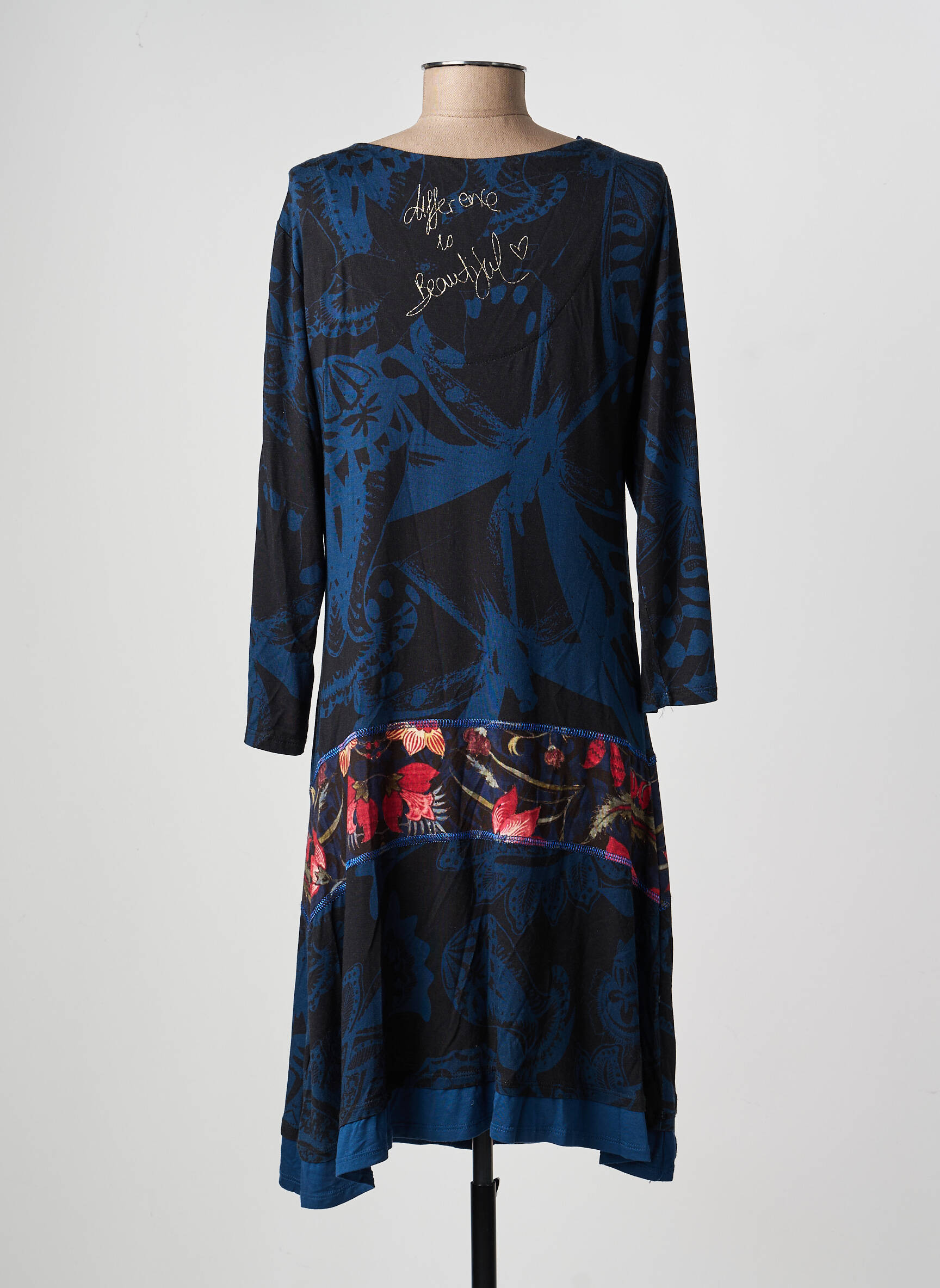 Rochie midi imprimeu fantezie mâneci lungi albastru DESIGUAL femeie