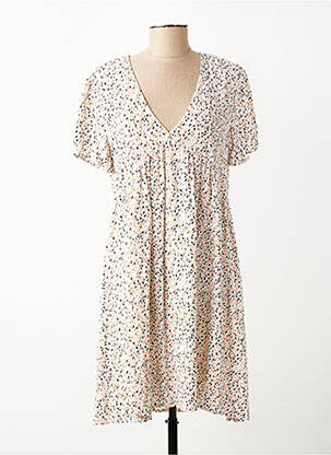Rochie midi imprimeu fantezie mâneci scurte bej TEDDY SMITH femeie