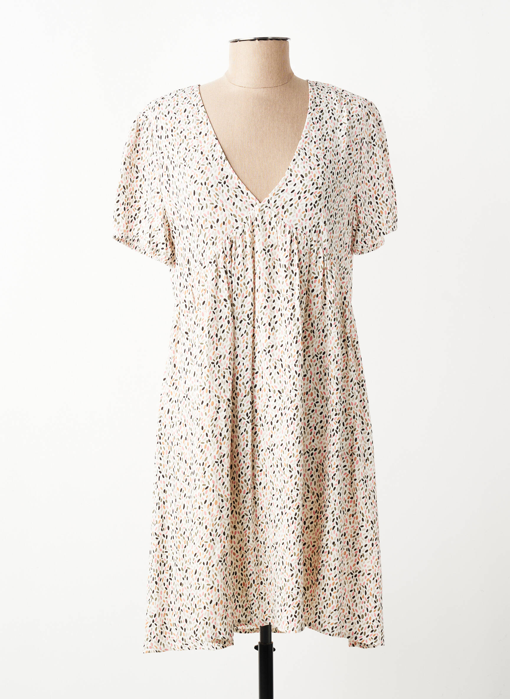 Rochie midi imprimeu fantezie mâneci scurte bej TEDDY SMITH femeie