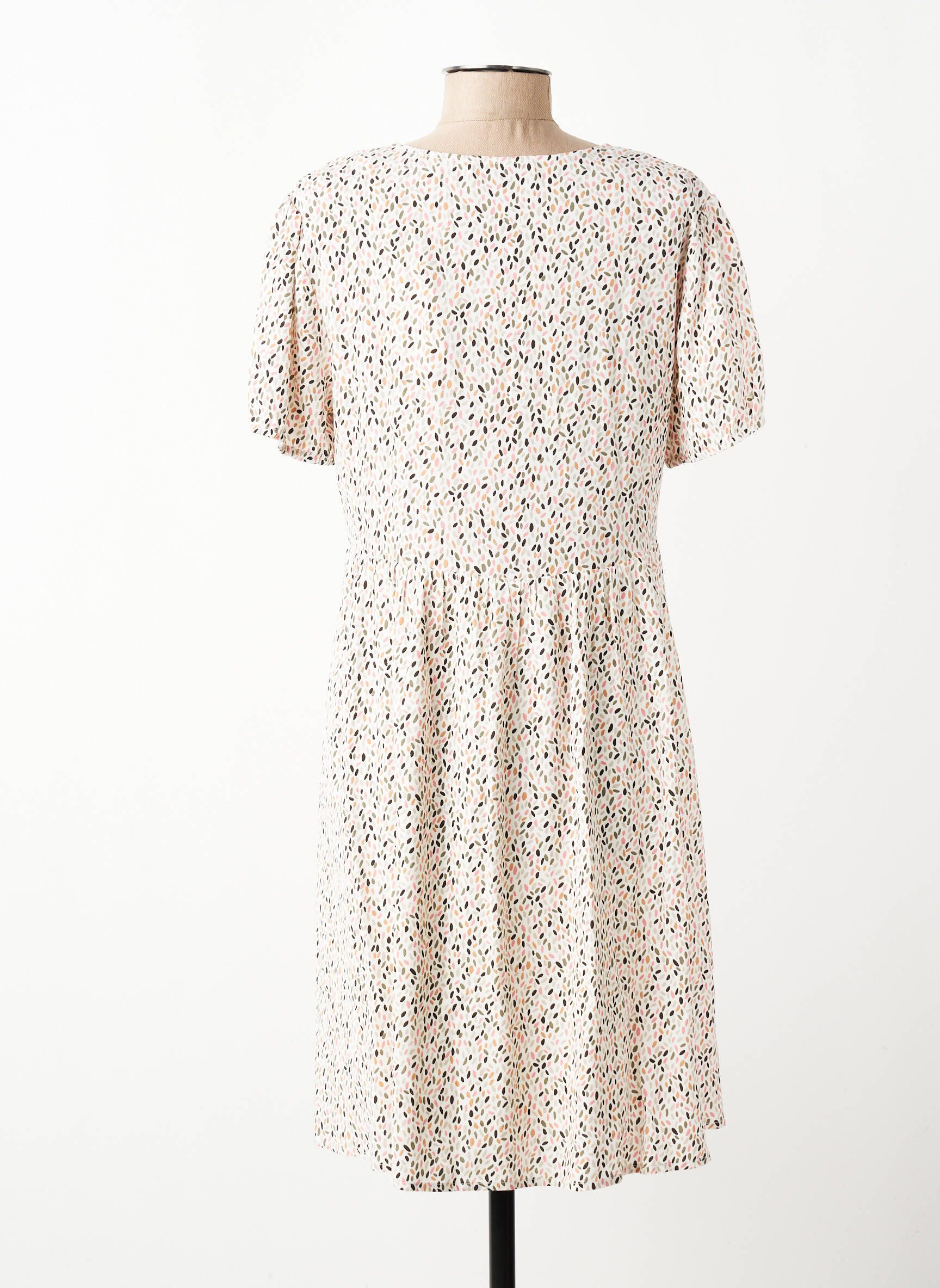 Rochie midi imprimeu fantezie mâneci scurte bej TEDDY SMITH femeie