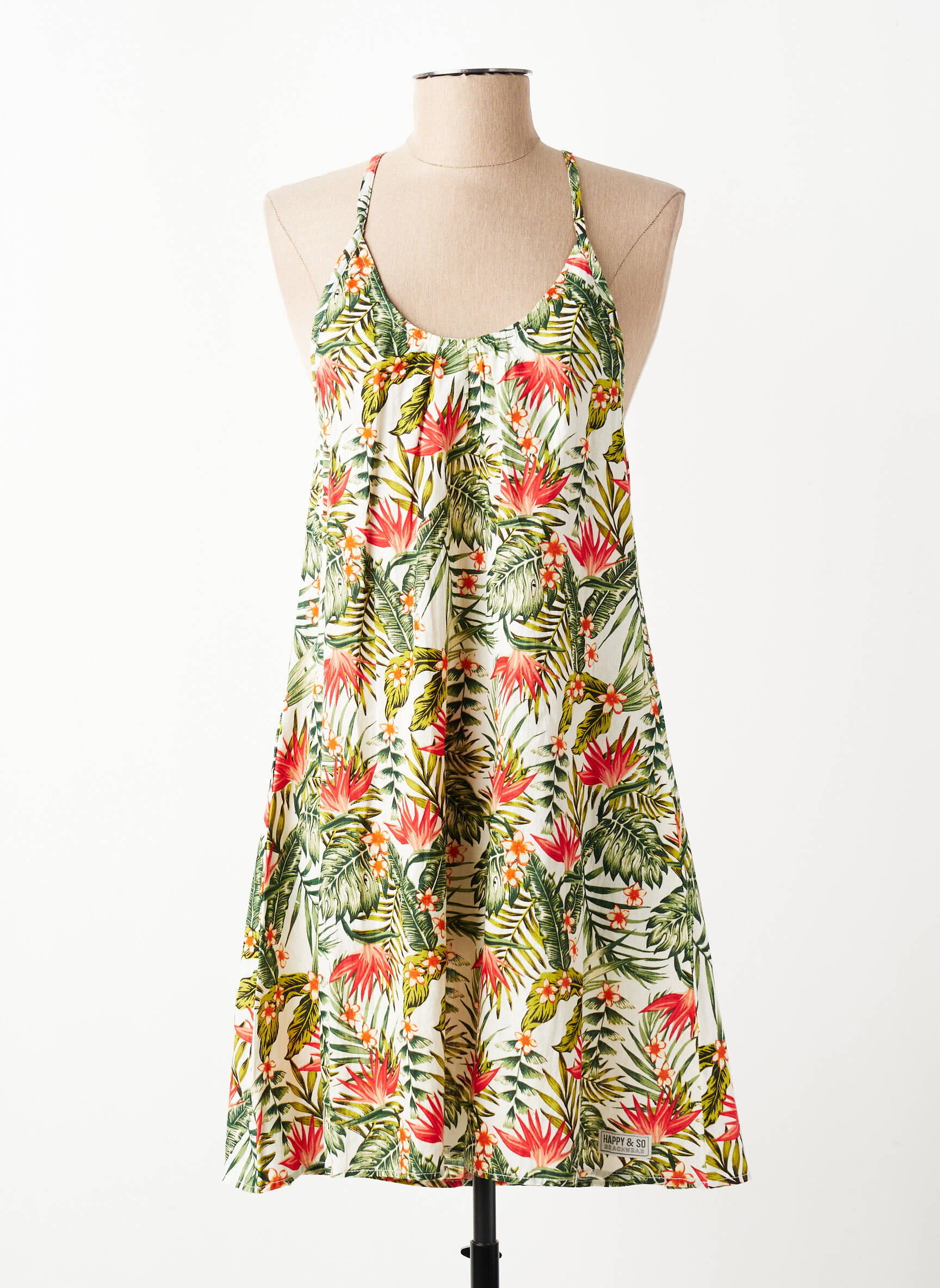 Rochie midi guler rotund bretele subțiri verde HAPPY & SO femeie