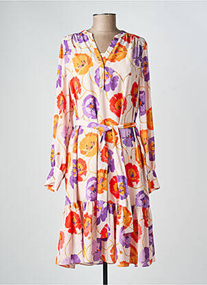 Rochie midi imprimeu floral mâneci lungi portocalie MARC CAIN femeie