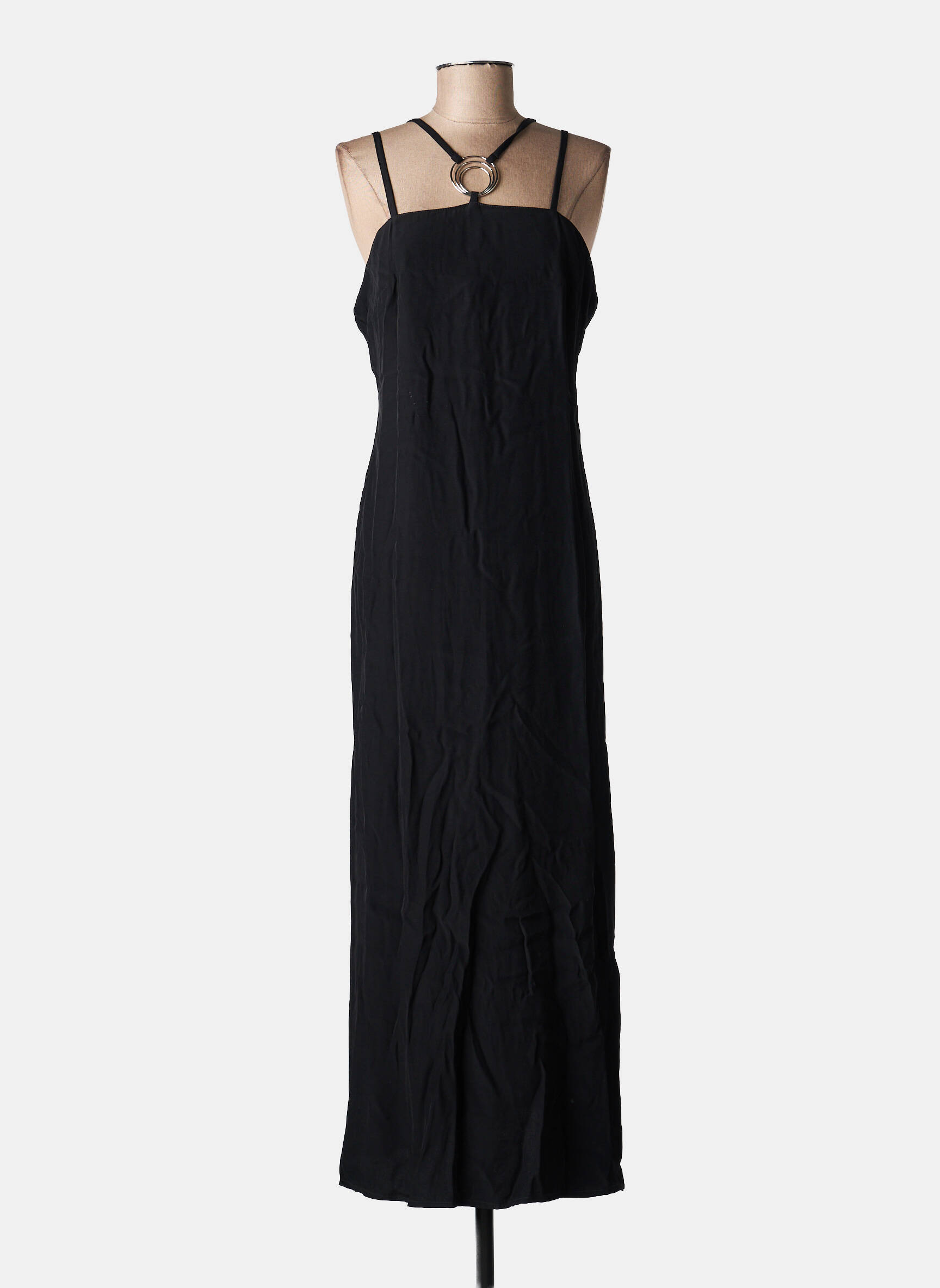 Rochie lungă croială cambrată bretele subțiri negru NATHALIE CHAIZE femeie