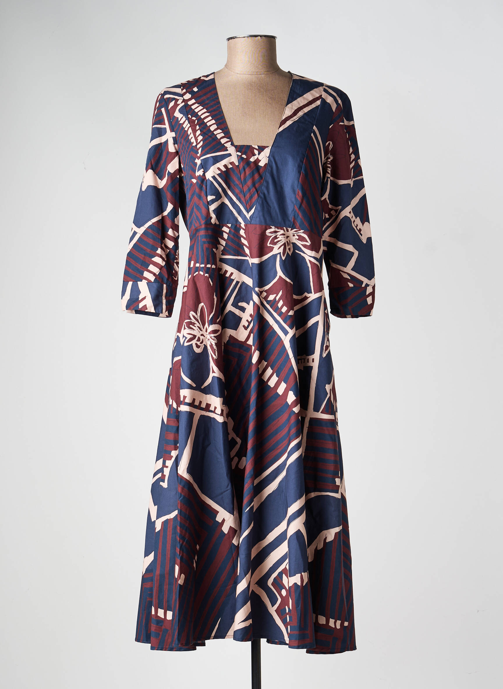 Rochie midi mâneci 3/4 mâneci 3/4 albastru MANILA GRACE femeie