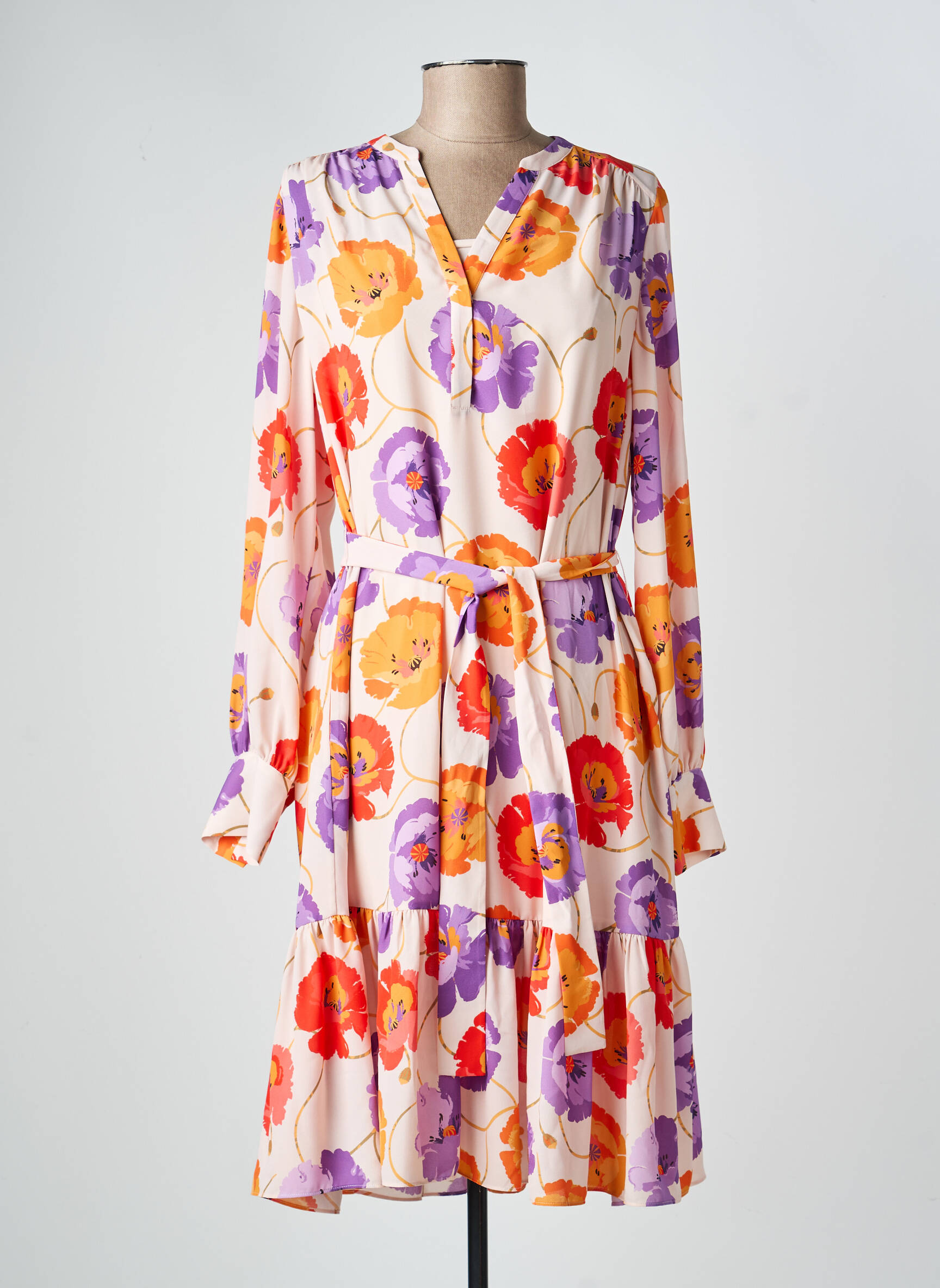 Rochie midi croială fluidă mâneci lungi portocalie MARC CAIN femeie