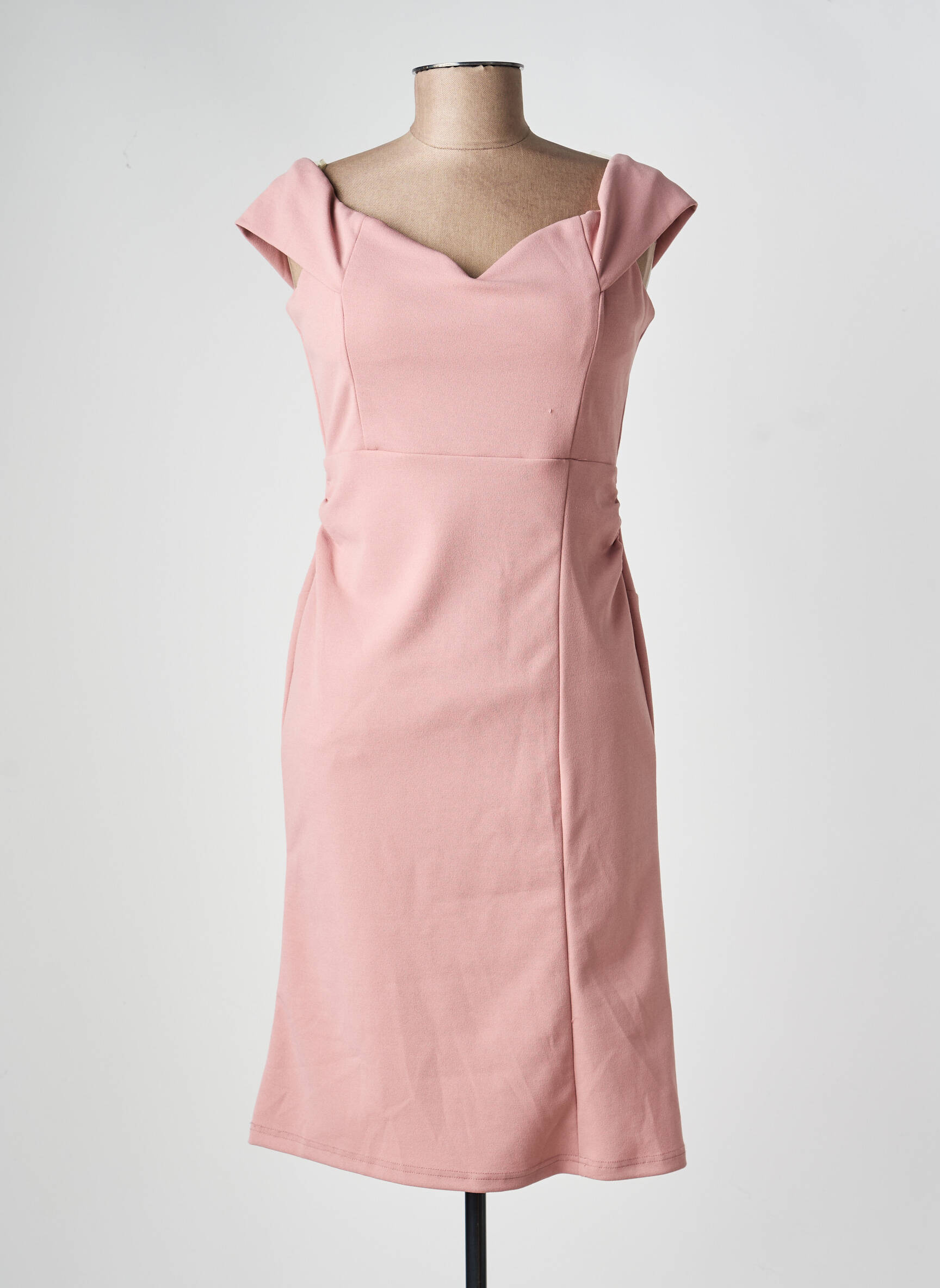 Rochie midi țesătură crep mâneci scurte roz NINA LOO femeie