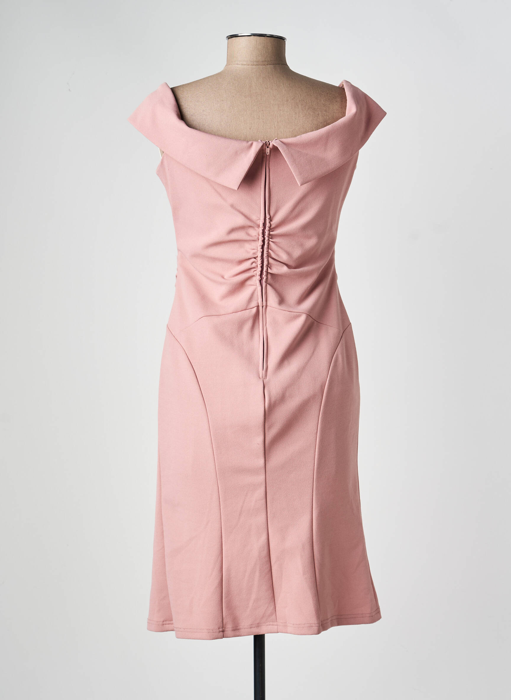 Rochie midi țesătură crep mâneci scurte roz NINA LOO femeie