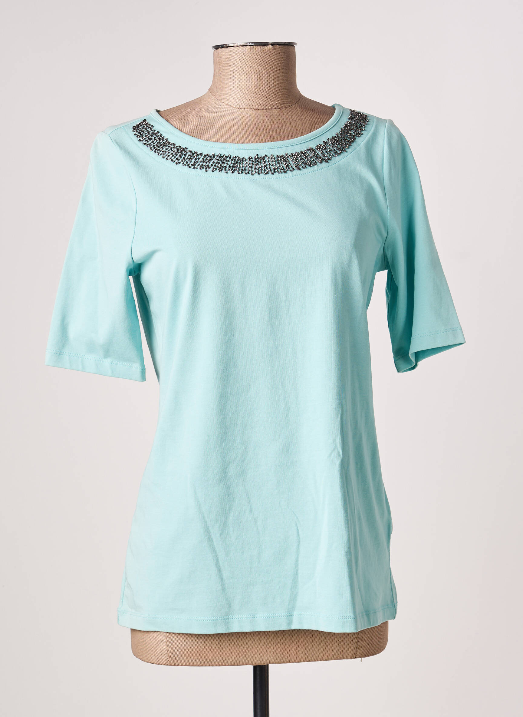 Tricou serigrafie cu strasuri mâneci scurte albastru BETTY BARCLAY femeie