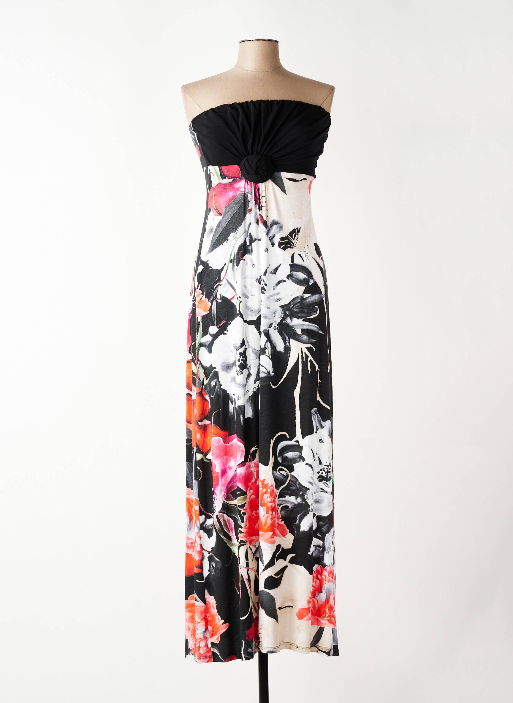 Rochie lungă imprimeu floral fără mâneci negru EROKE femeie