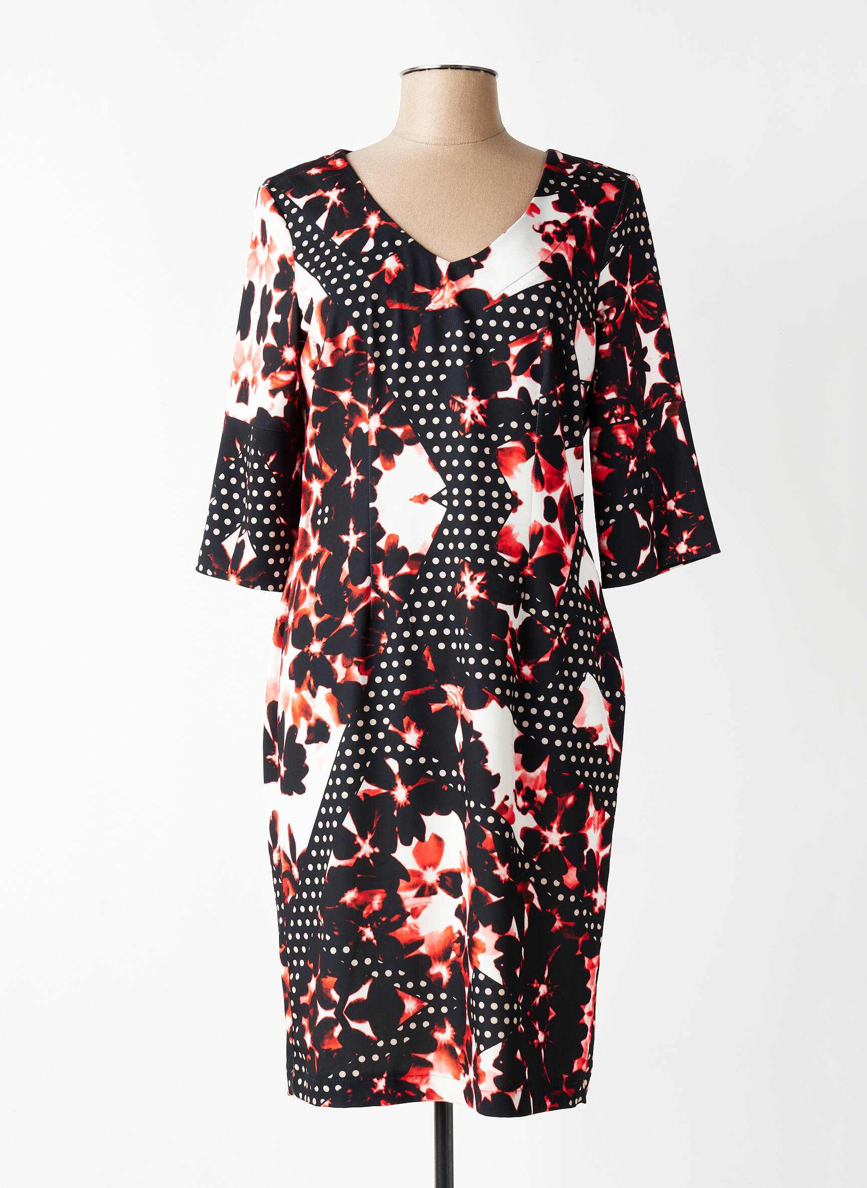 Rochie midi imprimeu floral mâneci 3/4 negru EROKE femeie