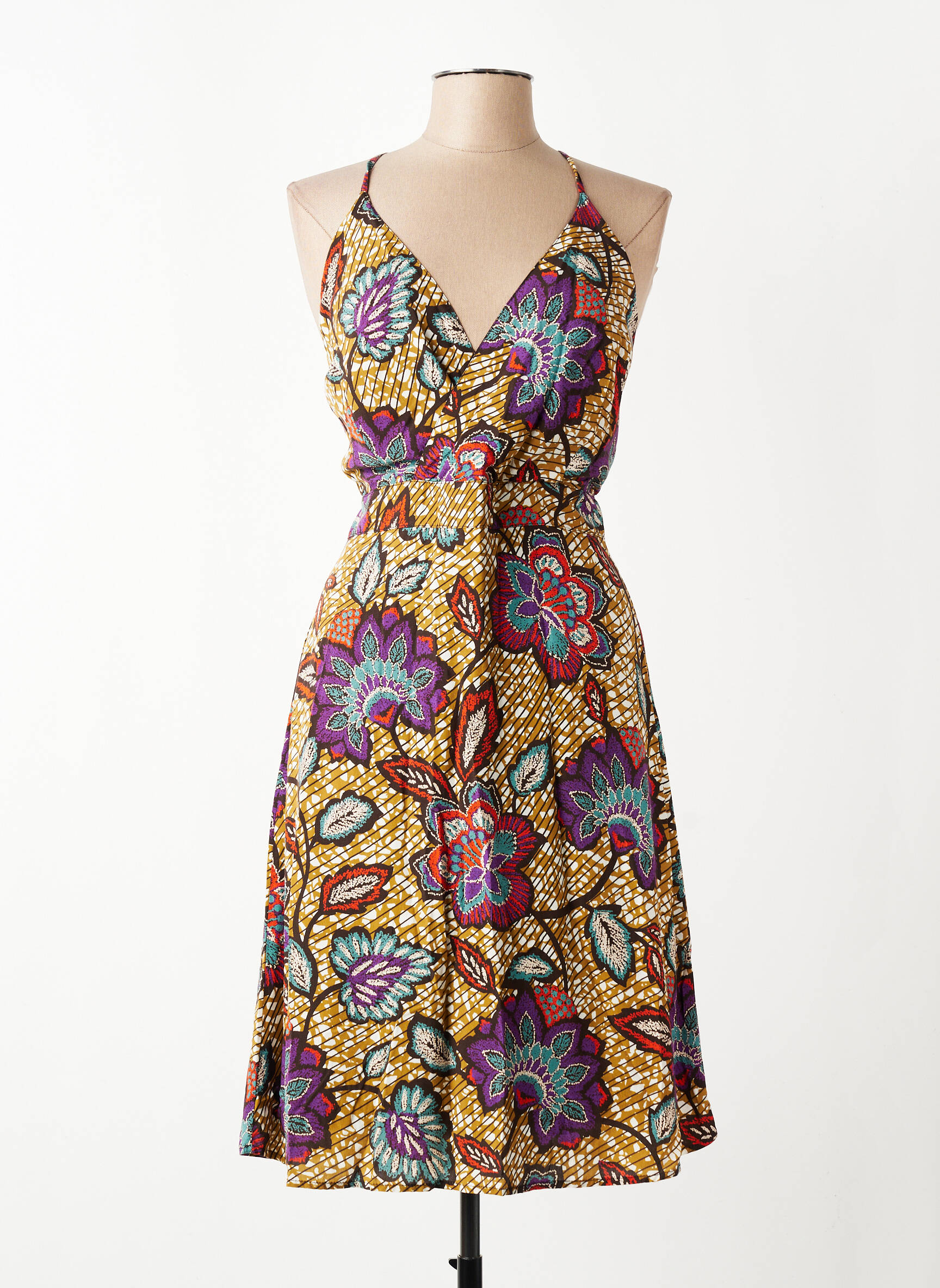 Rochie midi imprimeu floral bretele subțiri galben LA FEE MARABOUTEE femeie