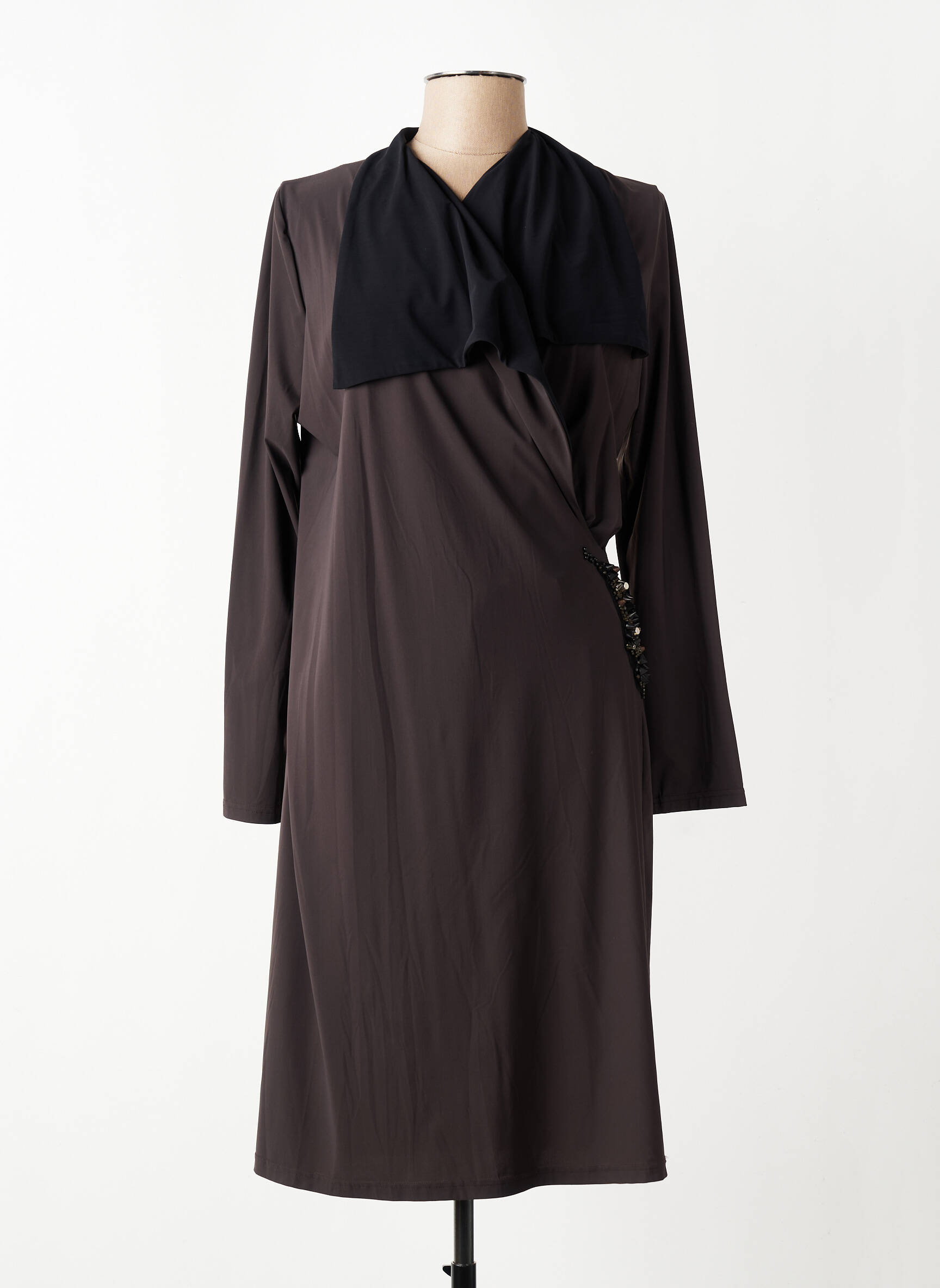 Rochie midi mâneci lungi mâneci lungi maro TRICOT CHIC femeie