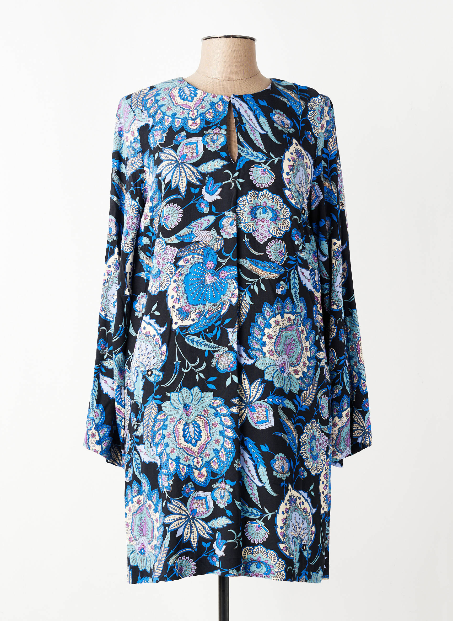 Rochie midi imprimeu floral mâneci lungi albastru LA FEE MARABOUTEE femeie
