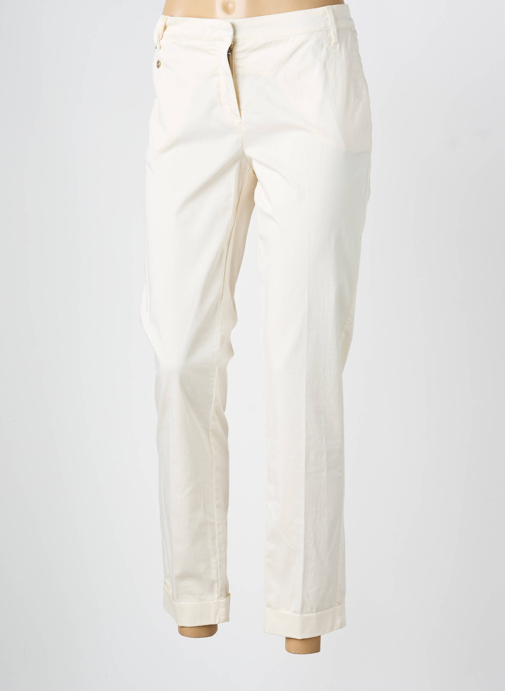 Pantalon chino țesătură poplin mărime normală bej MANILA GRACE femeie
