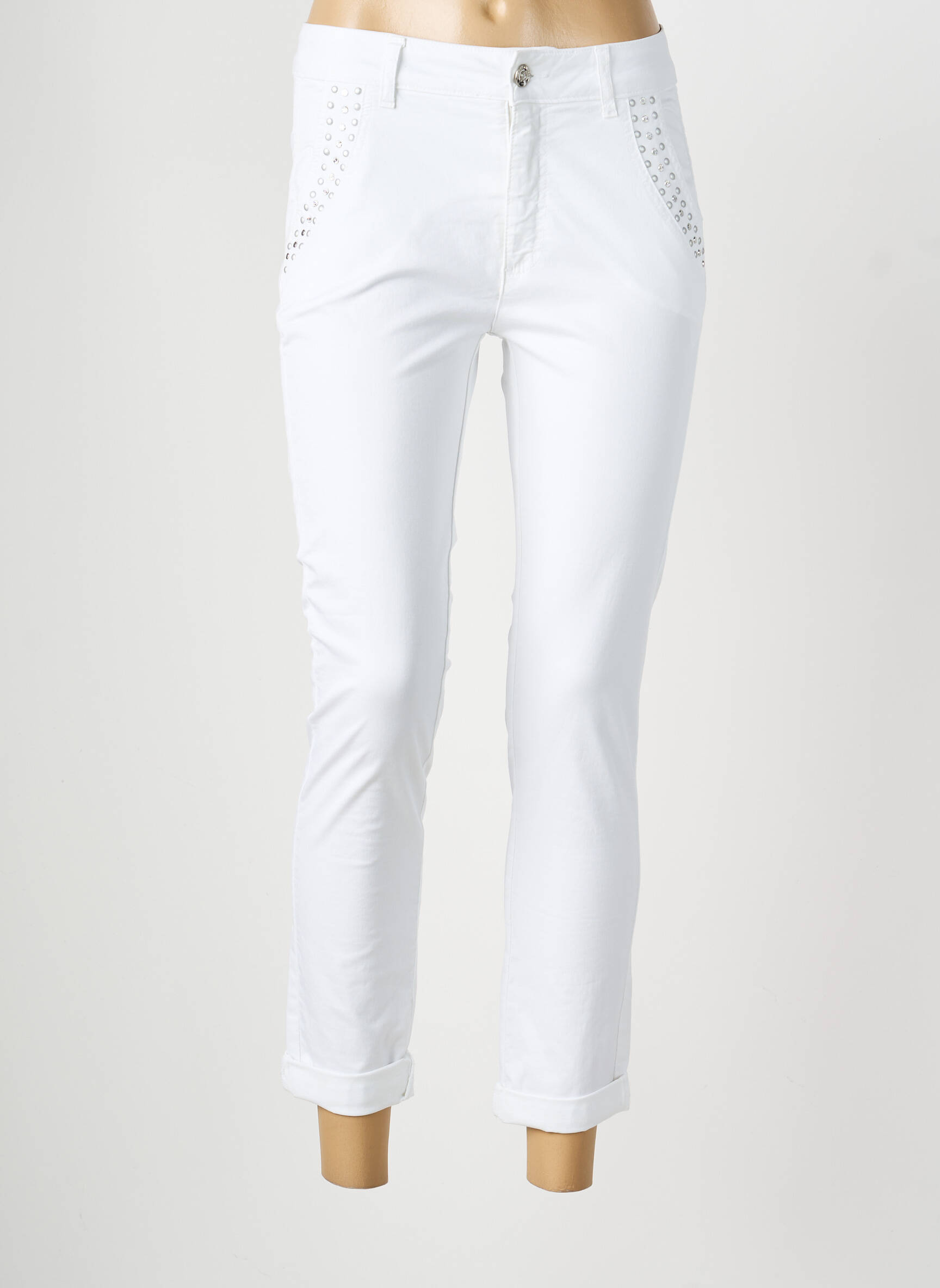 Pantalon chino țesătură poplin mărime normală alb LAUREN VIDAL femeie